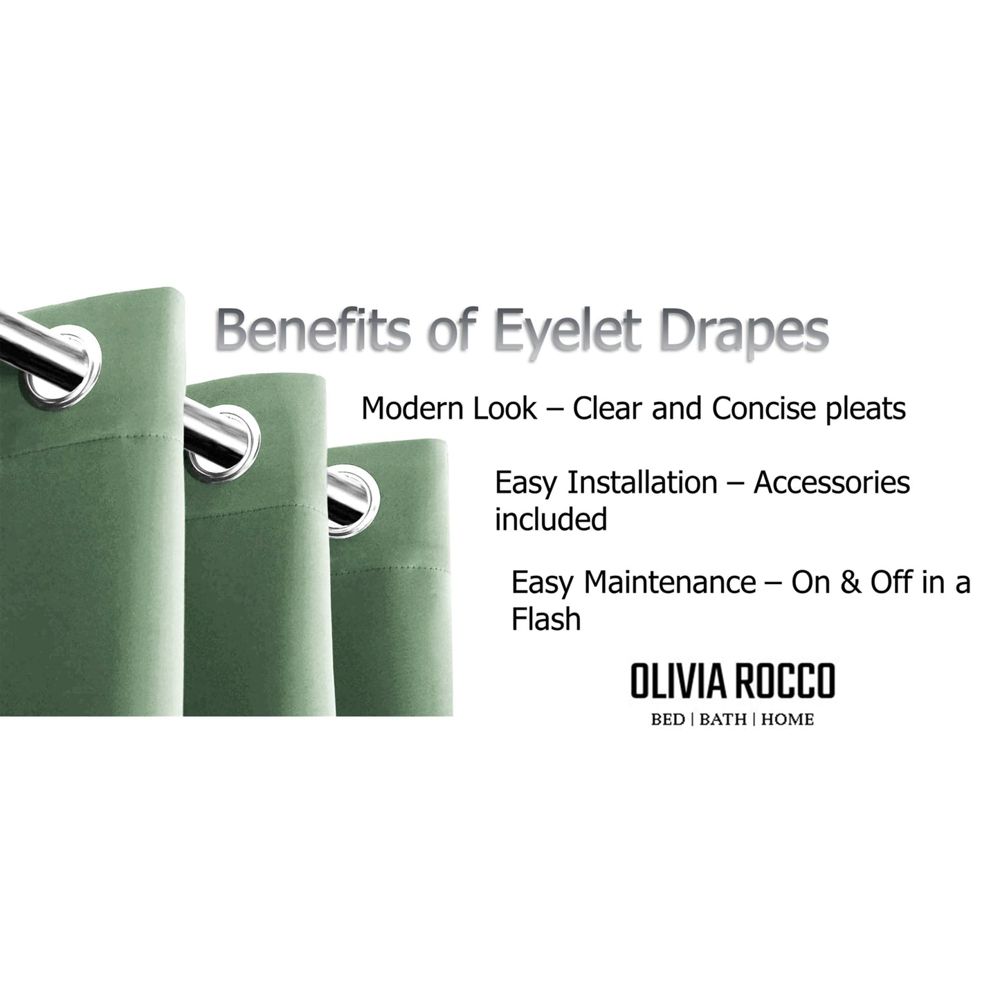 OLIVIA ROCCO Blackout Sage Green Eyelet Curtains Thermal Ring Top Window Treatments for Living Room and Bedroom Energy Efficient