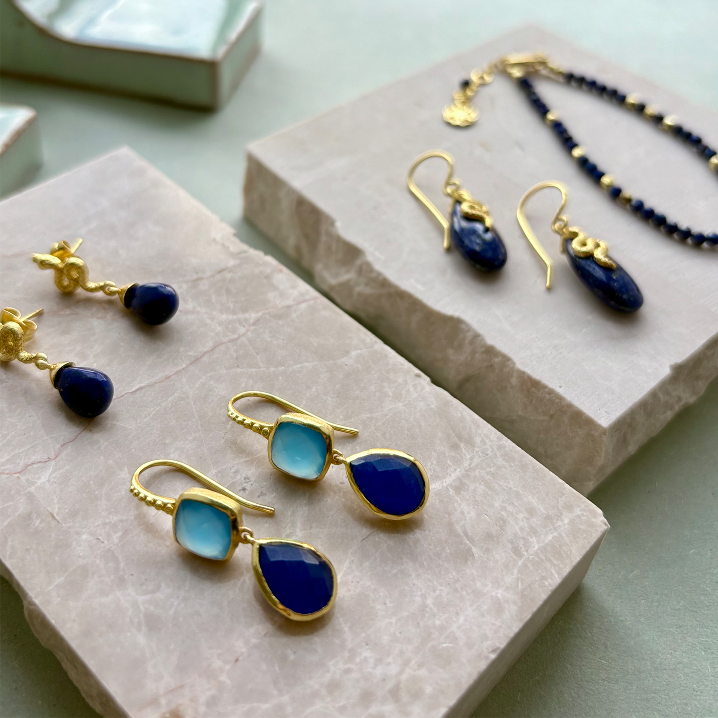 Medusa Gemstone Drop Earrings Lapis