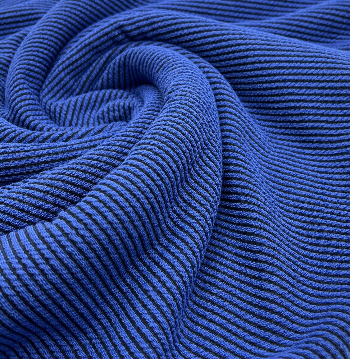 Blue & Black Crinkle Rib Stretch Fabric