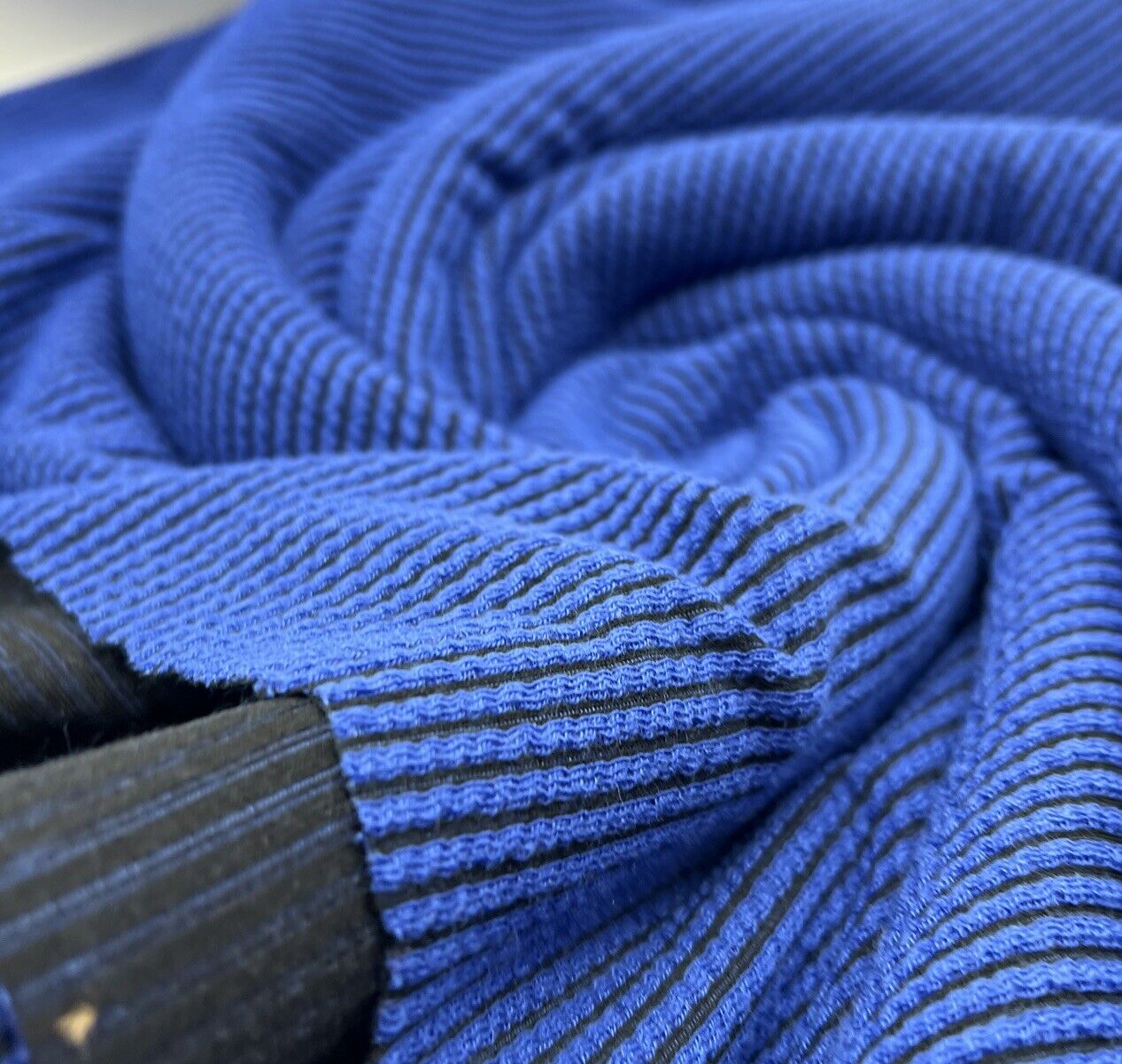 Blue & Black Crinkle Rib Stretch Fabric