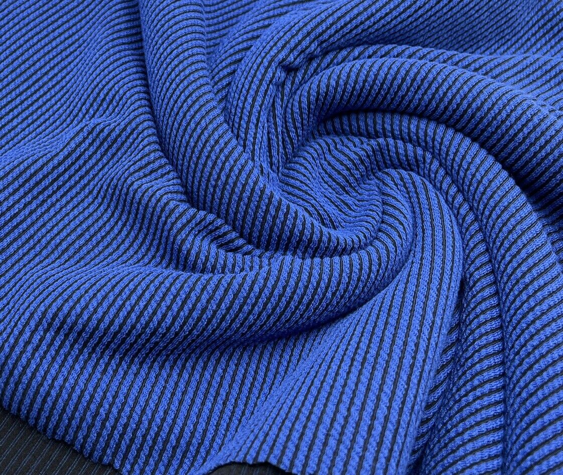 Blue & Black Crinkle Rib Stretch Fabric