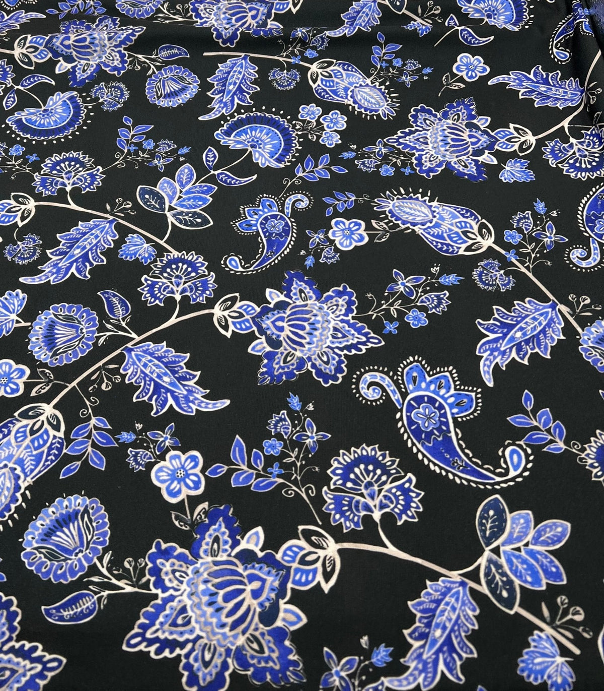 Blue Black Print Floral Print ITY Fabric 2 Way Stretch