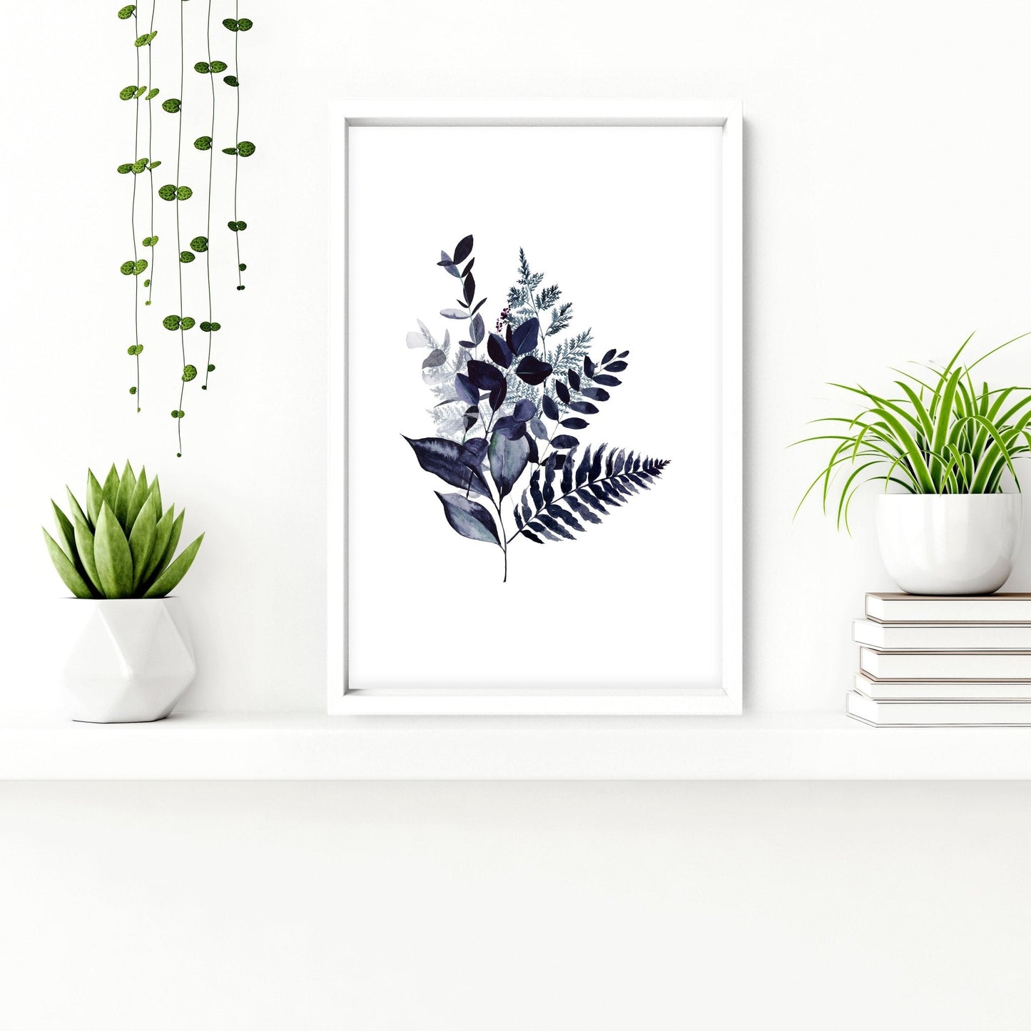 Toilet wall decor | set of 3 Blue Botanical wall art