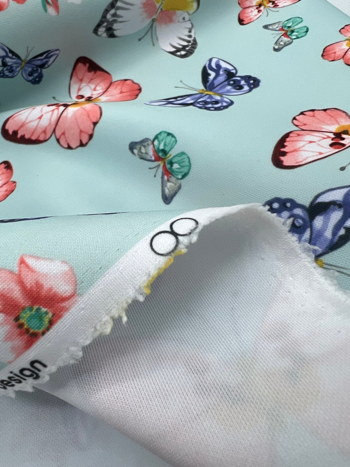 Blue Butterfly Printed Scuba Crepe Jersey Fabric 4 Way Stretch