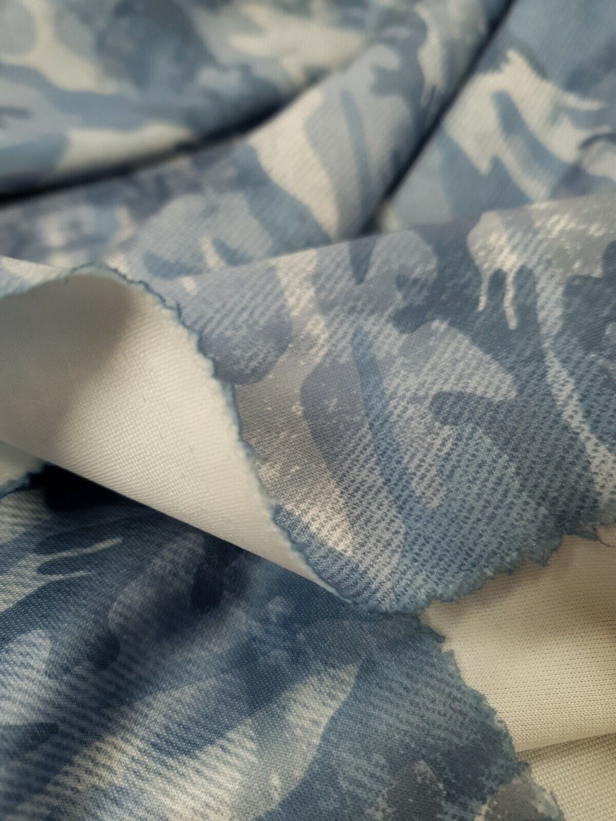 Blue Camo Printed Plain Scuba 4 Way Stretch Jersey Fabric