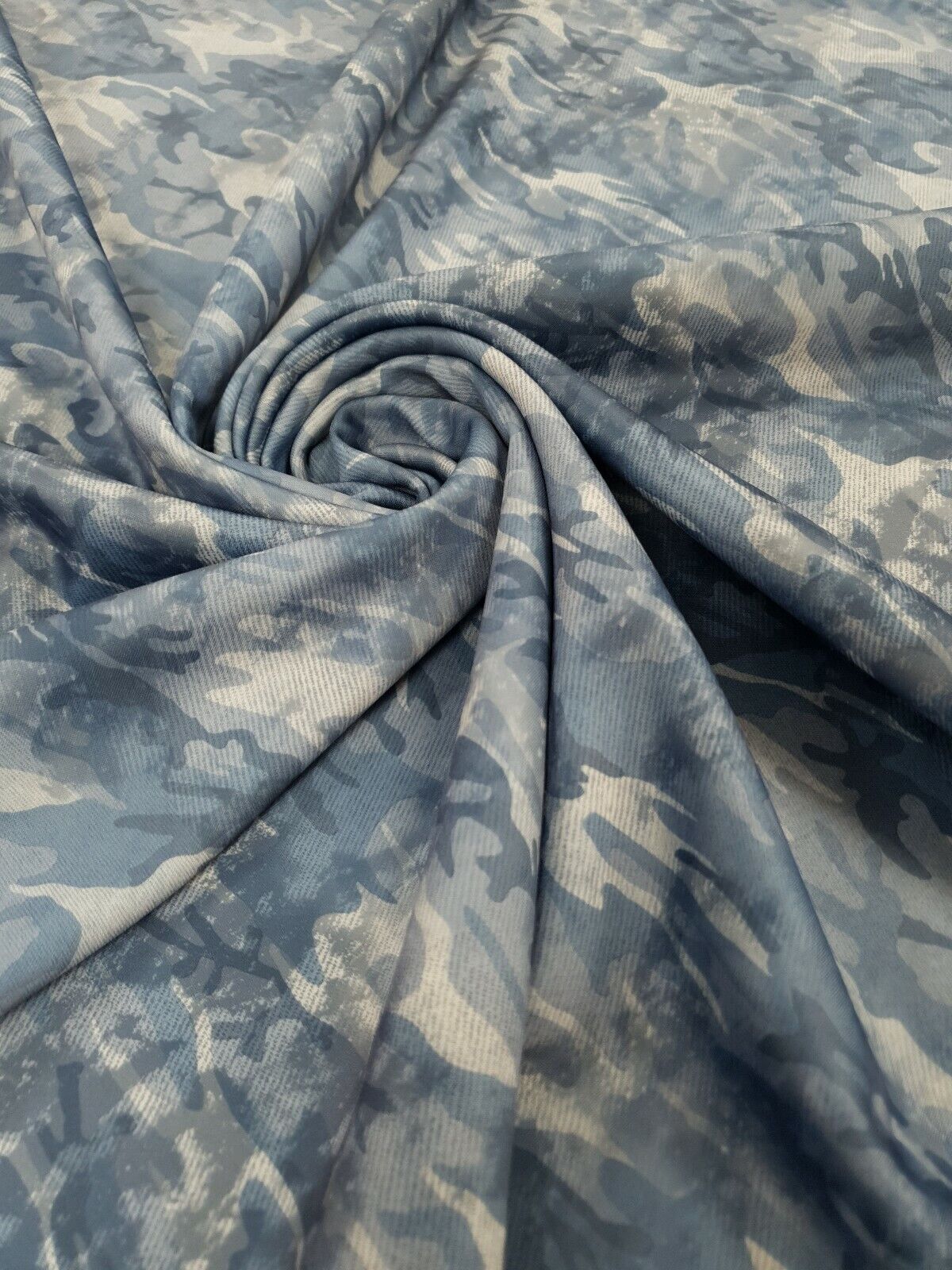 Blue Camo Printed Plain Scuba 4 Way Stretch Jersey Fabric