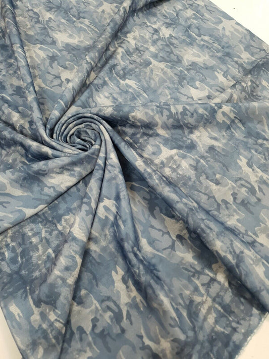 Blue Camo Printed Plain Scuba 4 Way Stretch Jersey Fabric