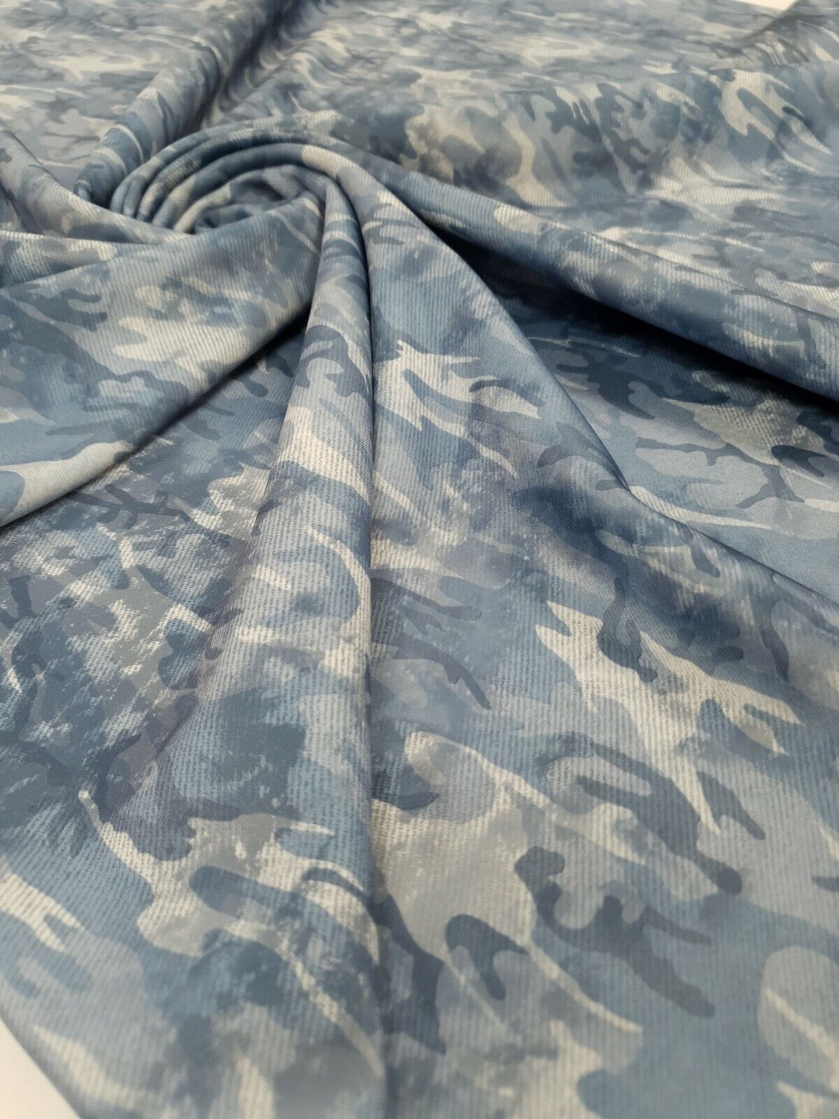 Blue Camo Printed Plain Scuba 4 Way Stretch Jersey Fabric