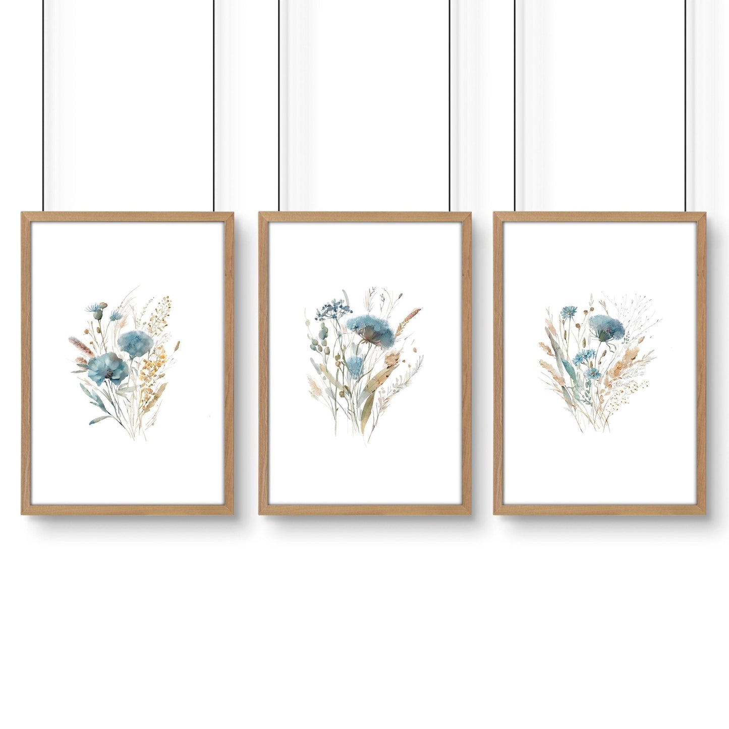 Blue Color Wall Art | Set of 3 Botanical Wall art Prints