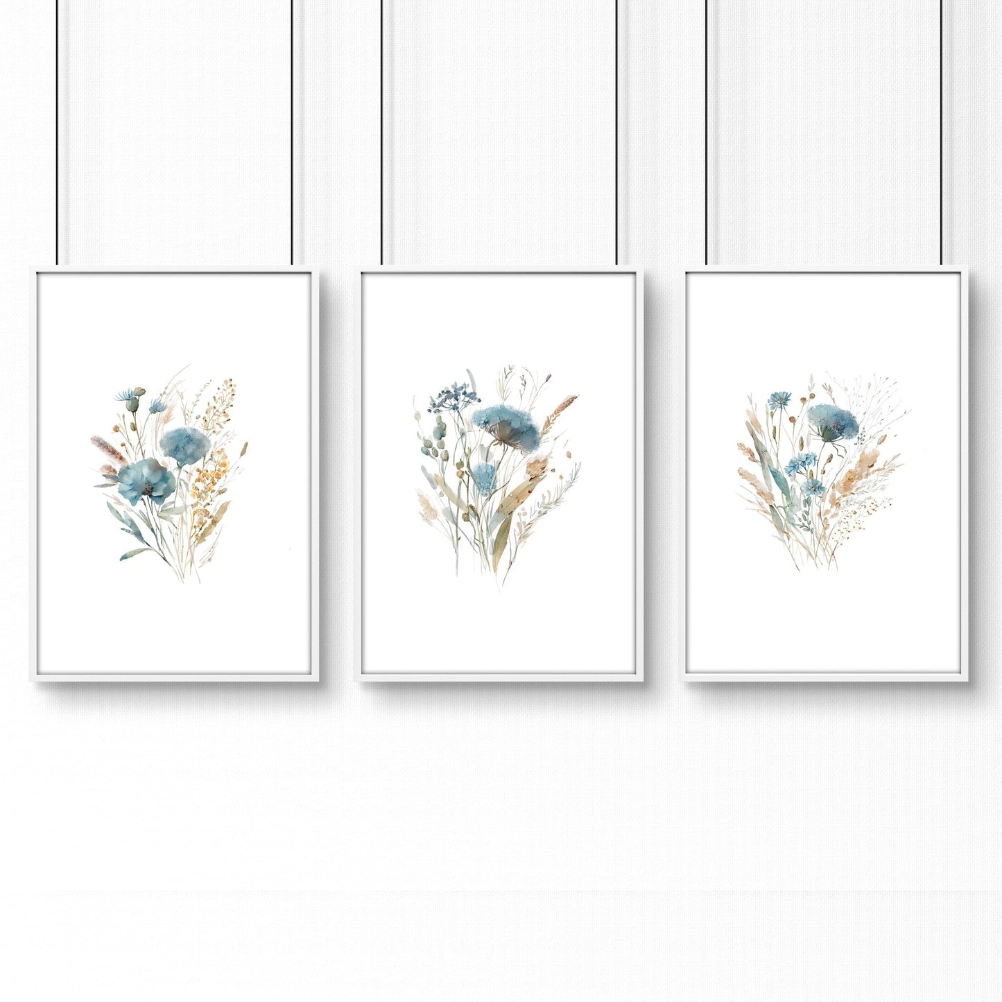 Blue Color Wall Art | Set of 3 Botanical Wall art Prints