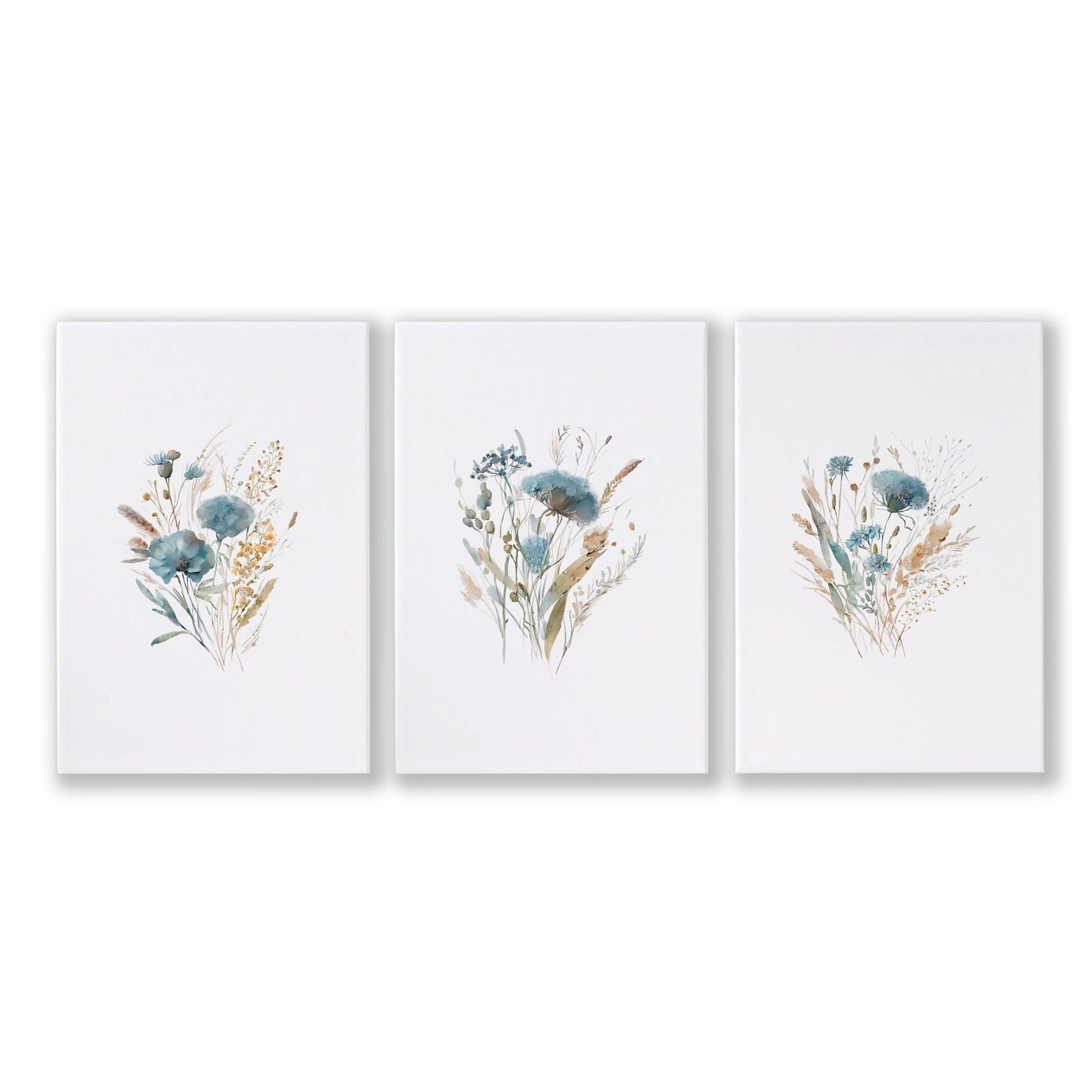 Blue Color Wall Art | Set of 3 Botanical Wall art Prints