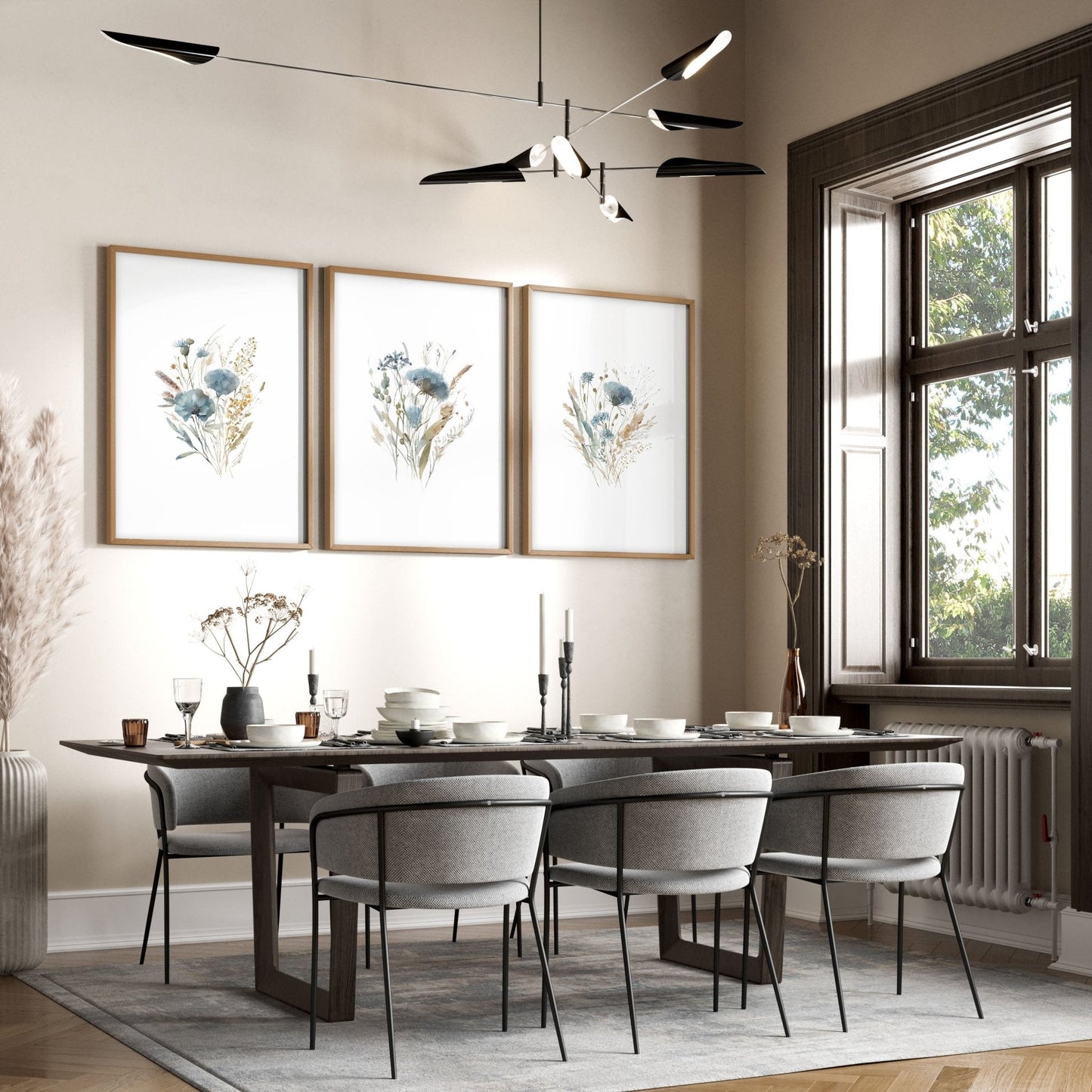 Blue Color Wall Art | Set of 3 Botanical Wall art Prints