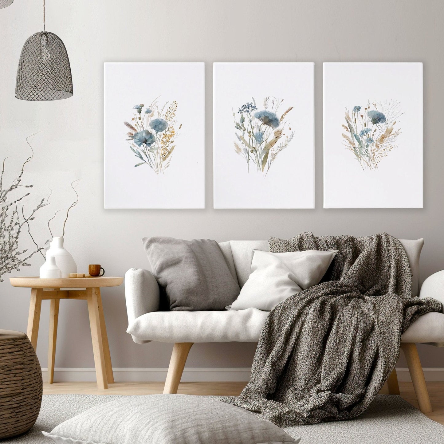 Blue Color Wall Art | Set of 3 Botanical Wall art Prints