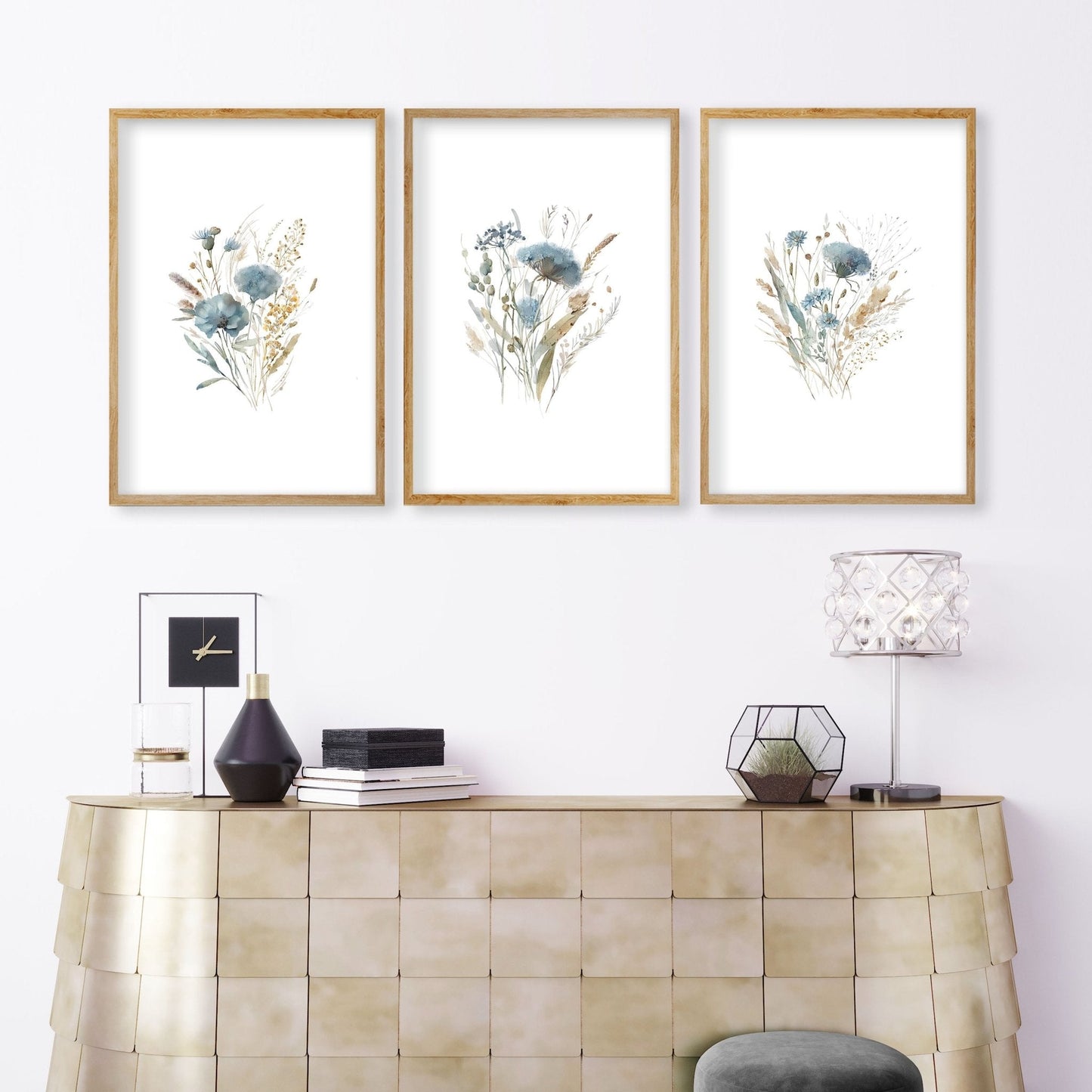 Blue Color Wall Art | Set of 3 Botanical Wall art Prints