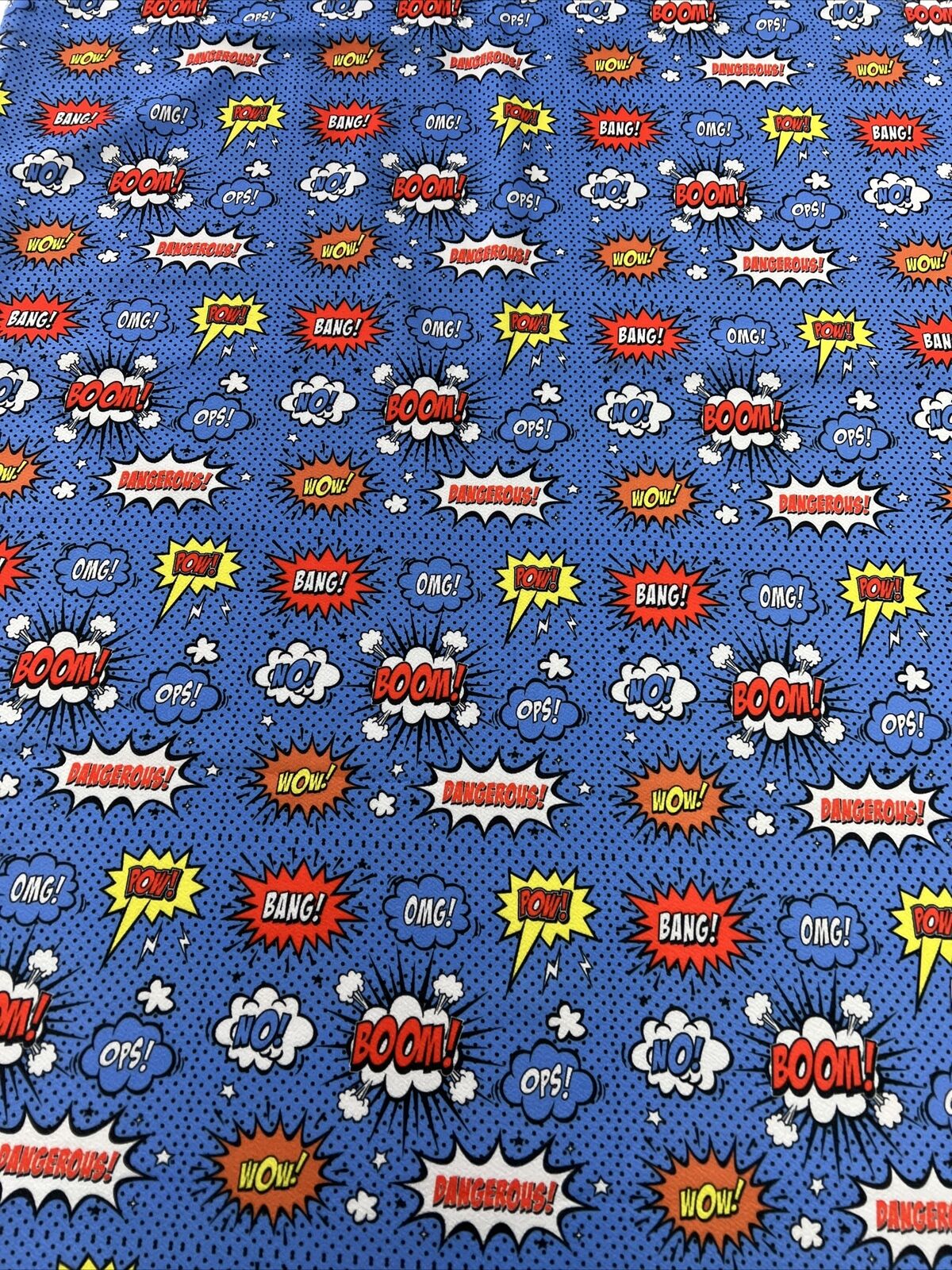 Blue Comic Print Liverpool Bullet Stretch Fabric