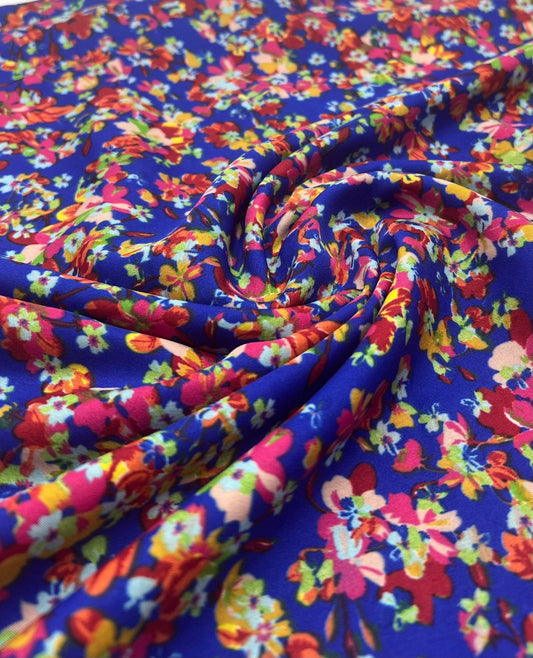 Blue Ditsy Floral Lightweight Non Stretch Woven Fabric