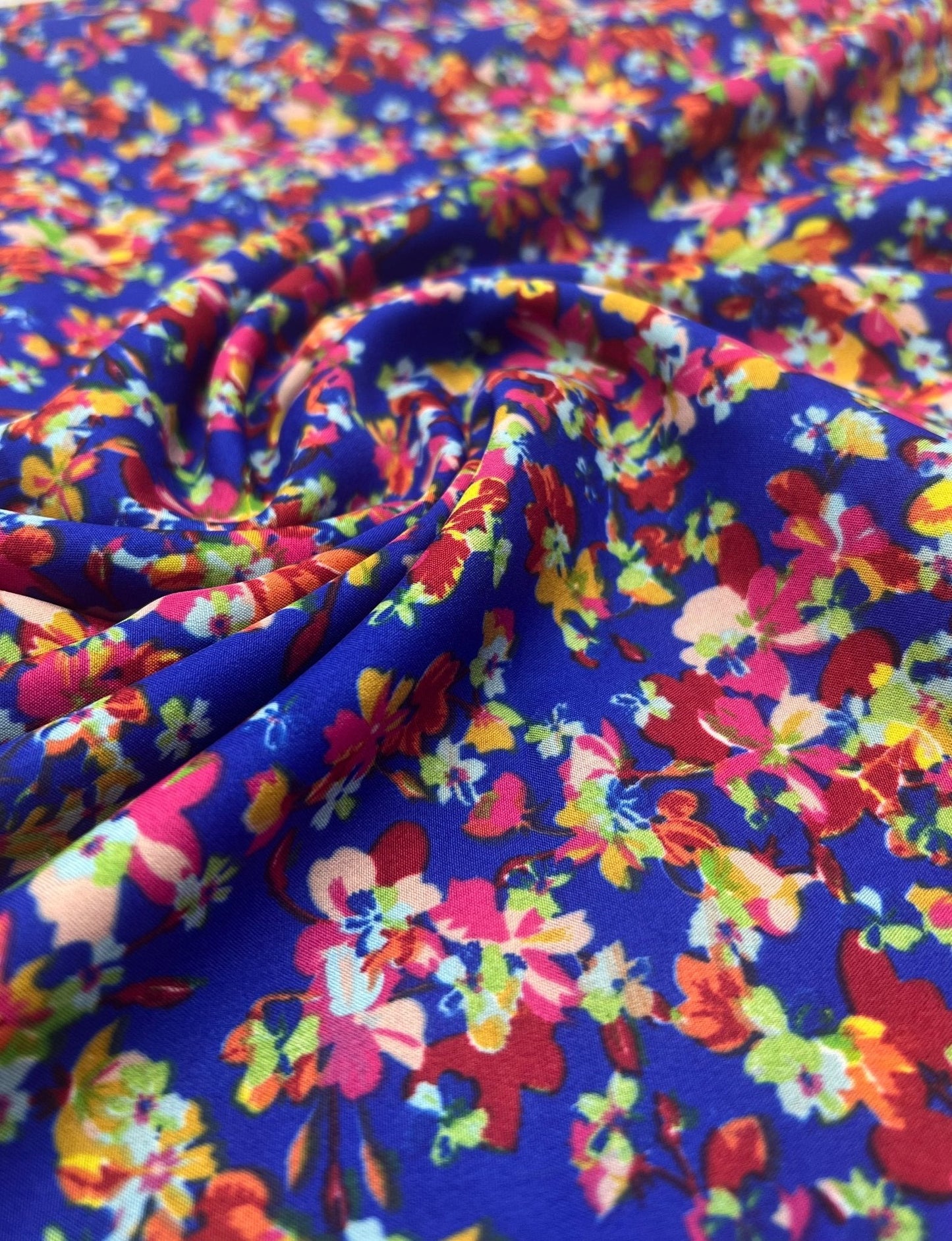 Blue Ditsy Floral Lightweight Non Stretch Woven Fabric