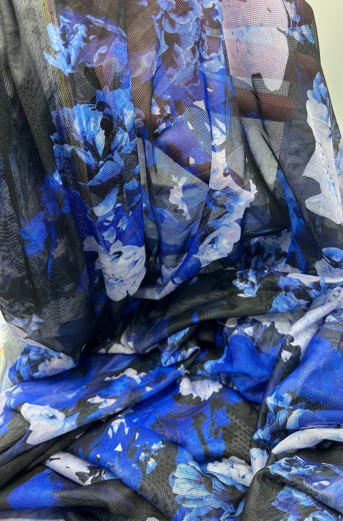 Blue Floral Mix Mesh Fabric Stretch