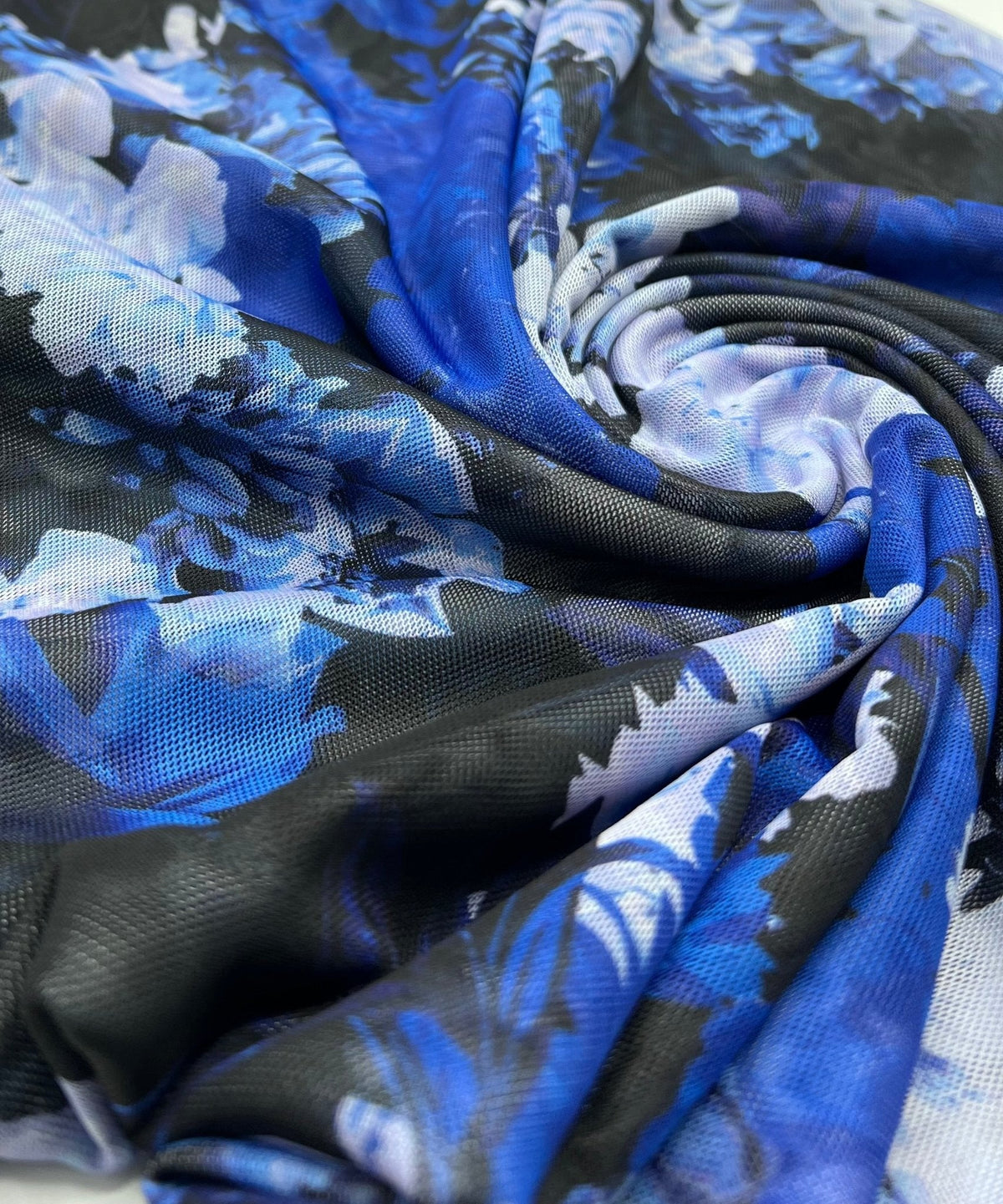 Blue Floral Mix Mesh Fabric Stretch