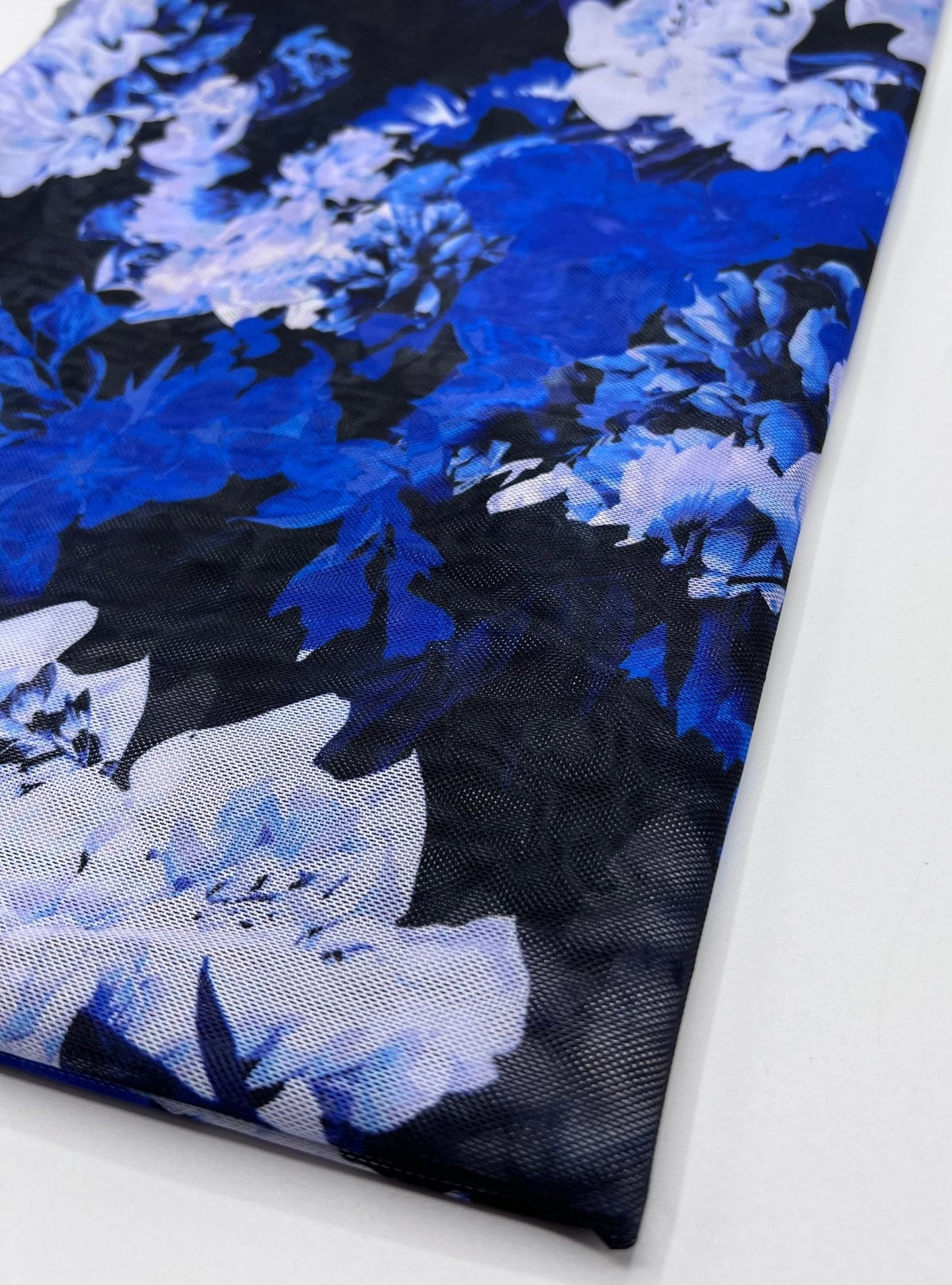 Blue Floral Mix Mesh Fabric Stretch