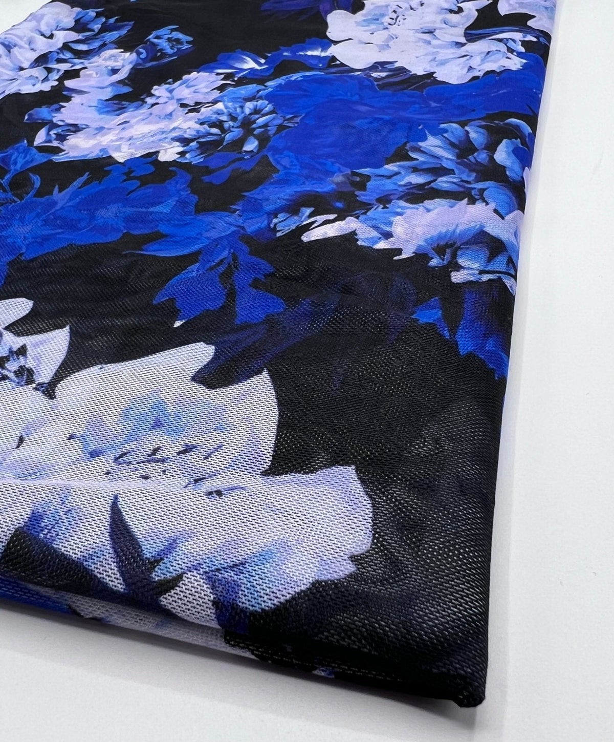 Blue Floral Mix Mesh Fabric Stretch