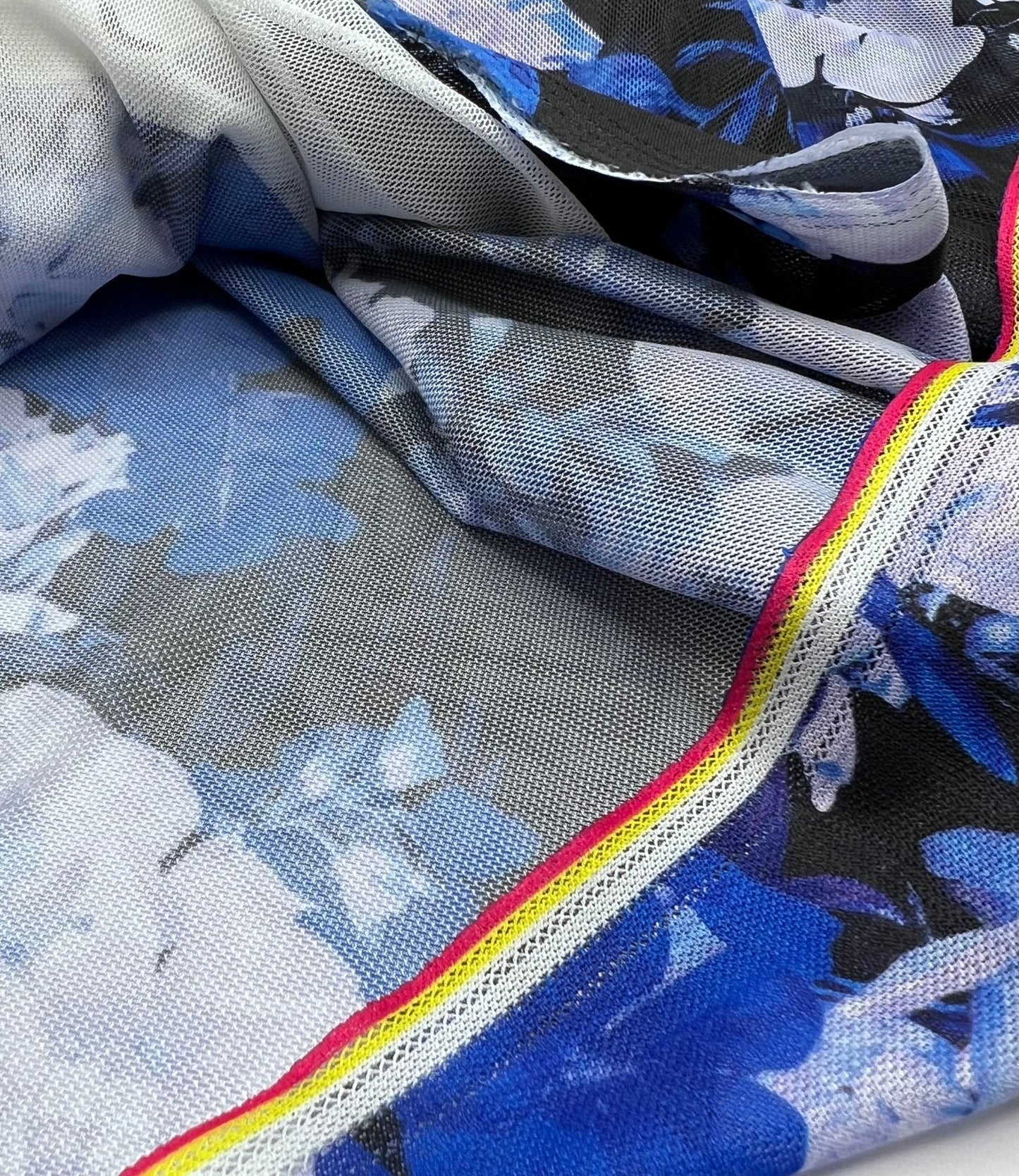 Blue Floral Mix Mesh Fabric Stretch