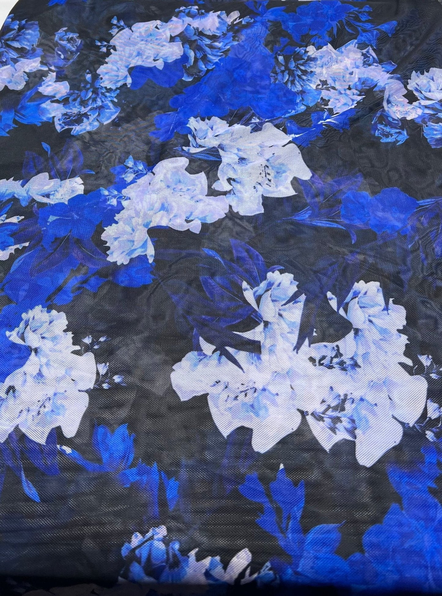 Blue Floral Mix Mesh Fabric Stretch