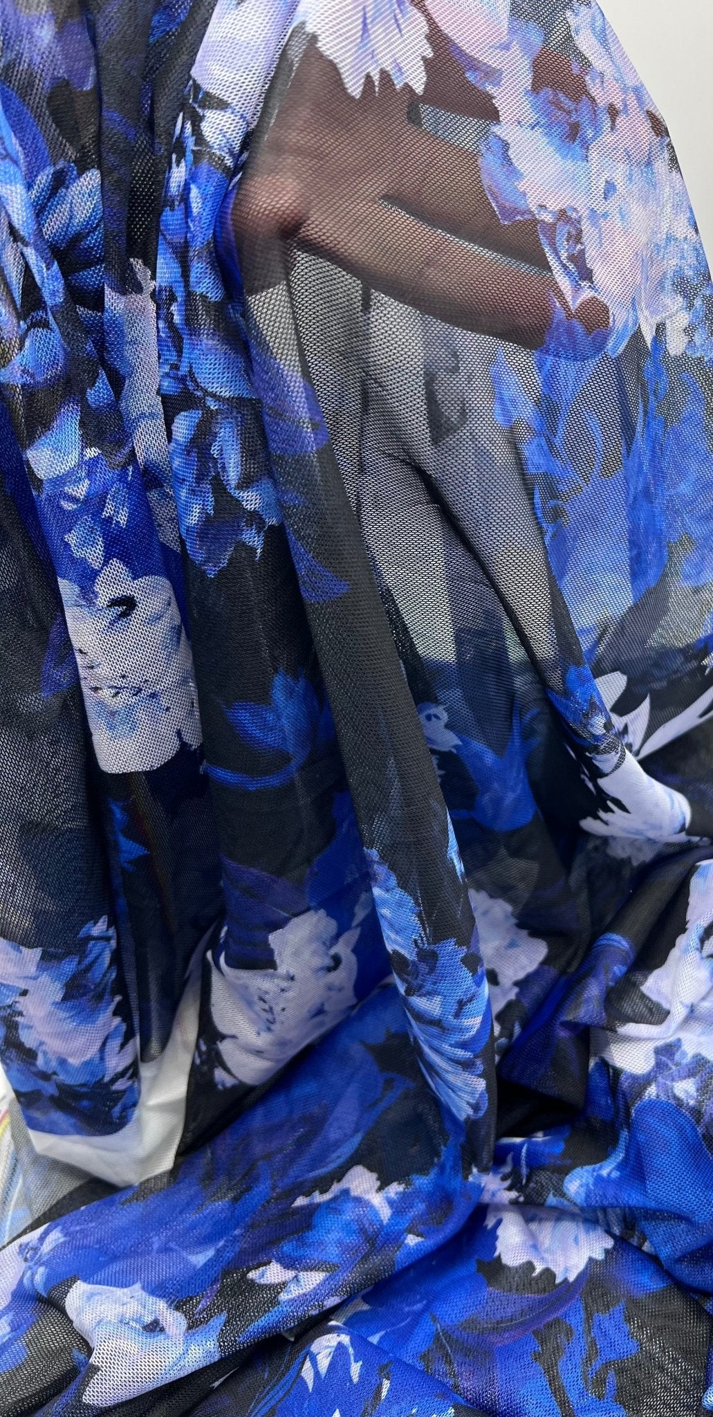Blue Floral Mix Mesh Fabric Stretch