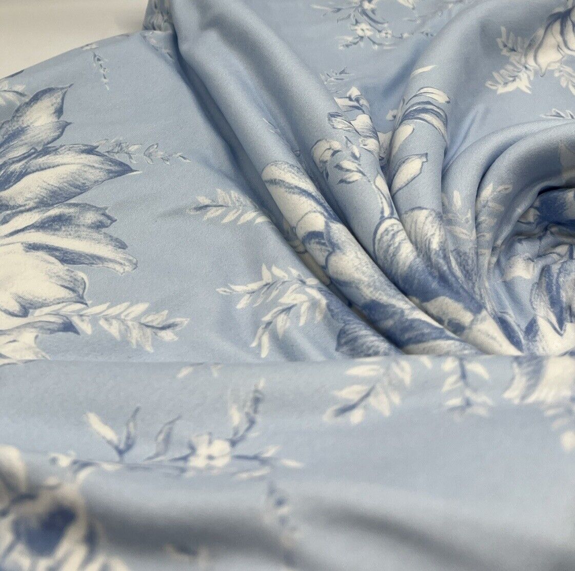 Blue Floral Print Super Soft Spun Poly Stretch Fabric