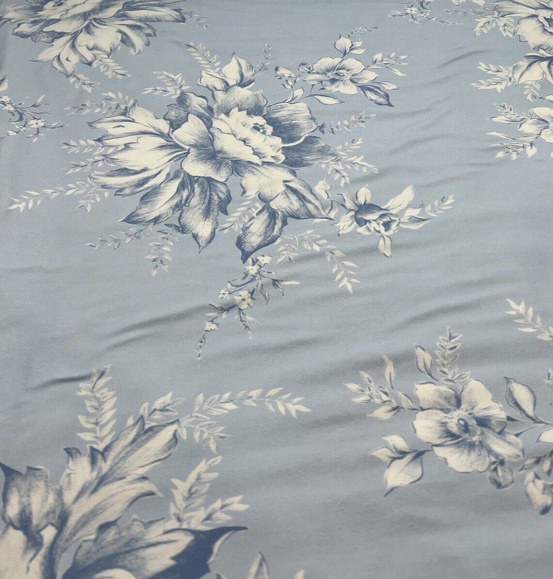 Blue Floral Print Super Soft Spun Poly Stretch Fabric