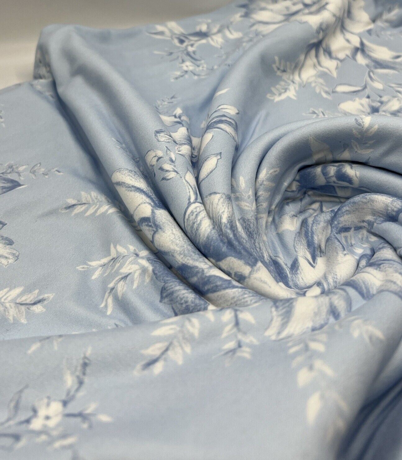 Blue Floral Print Super Soft Spun Poly Stretch Fabric