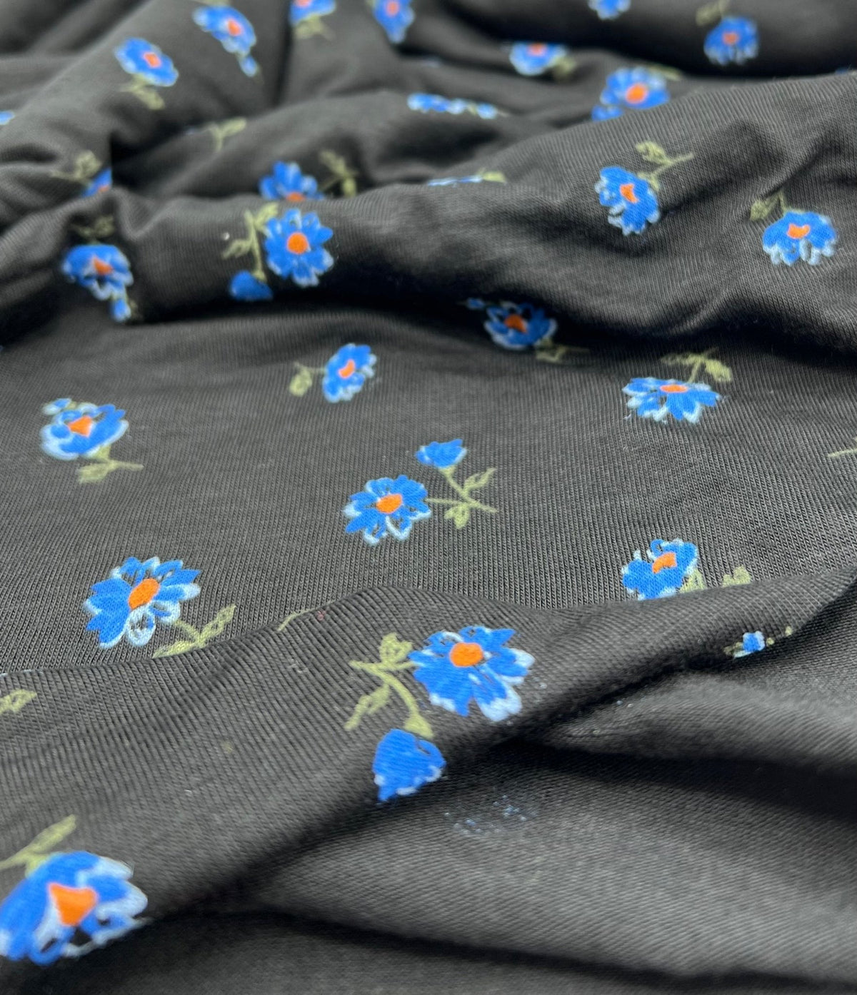 Blue Floral Print Viscose Elastane Fabric