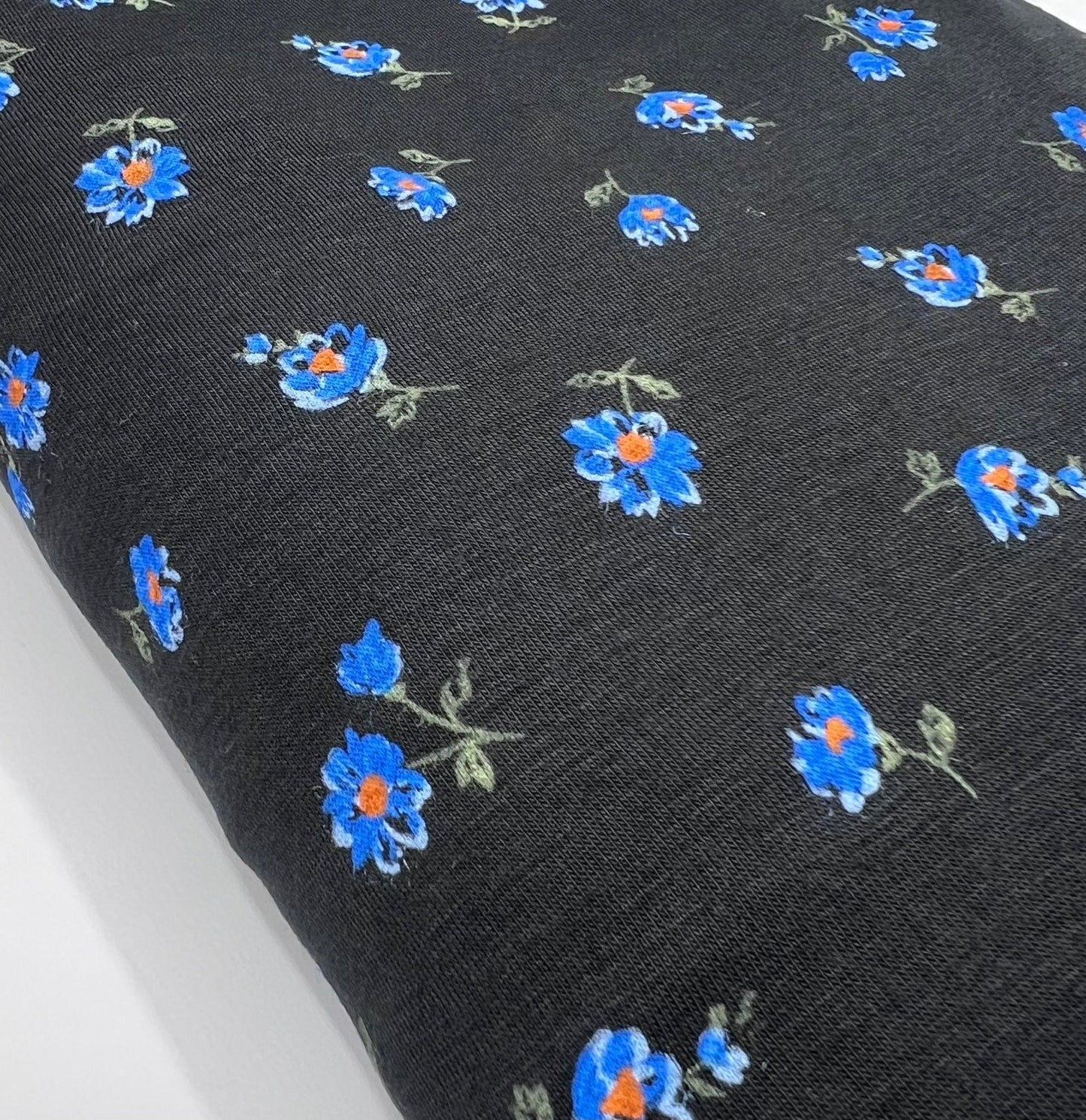Blue Floral Print Viscose Elastane Fabric