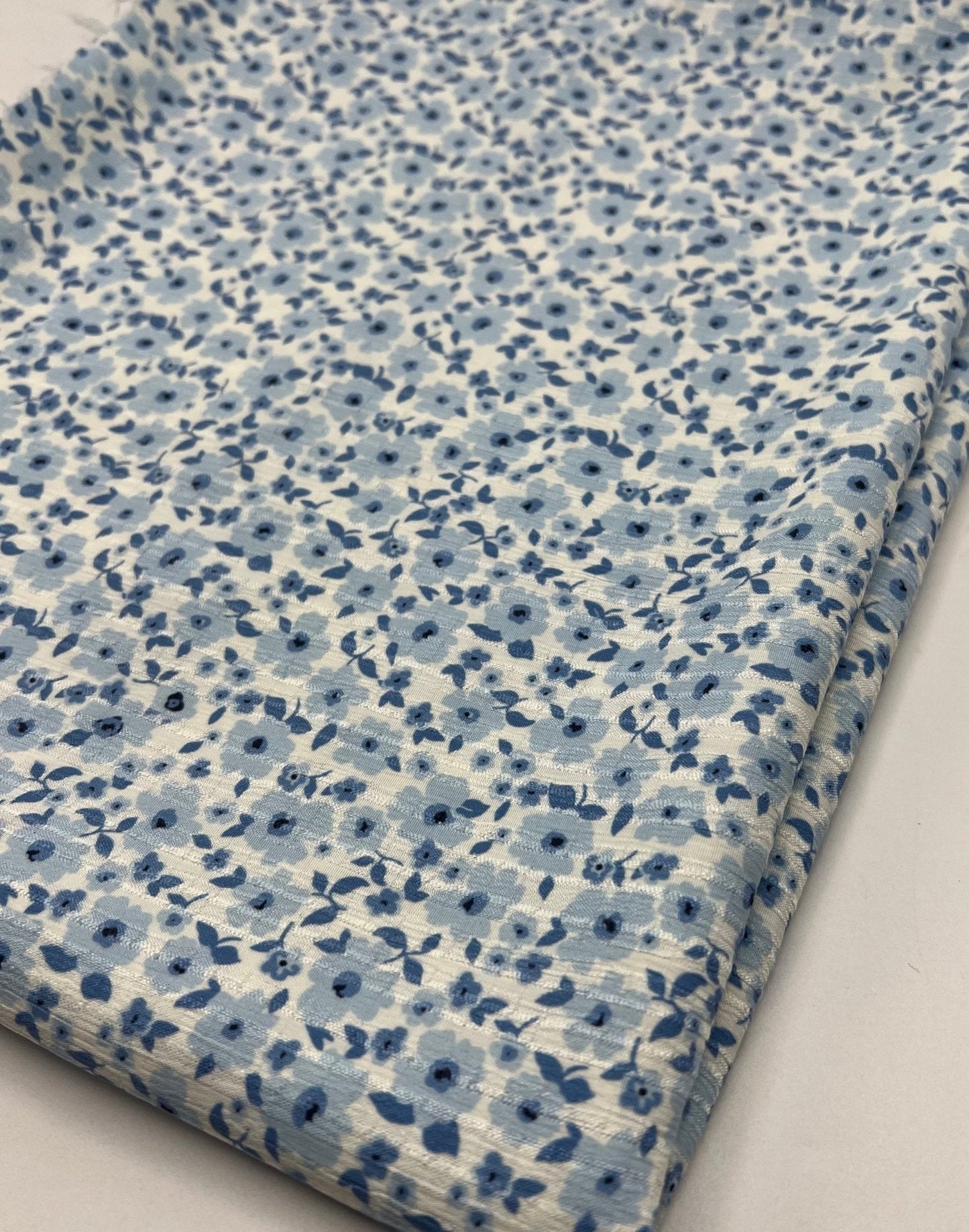 Blue Floral Textured Crinkle Lightweight Non Stretch Fabric