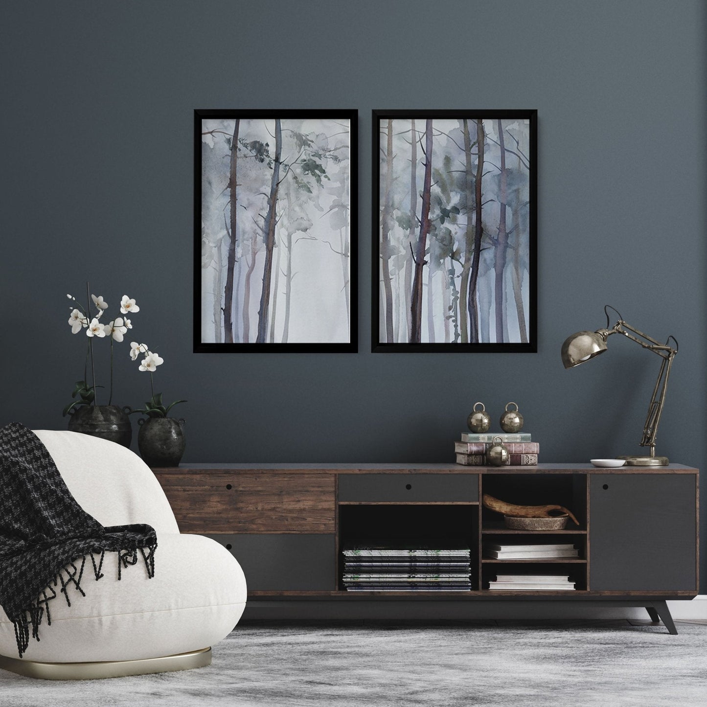 Hallway prints | Set of 2 Blue Forest wall art prints