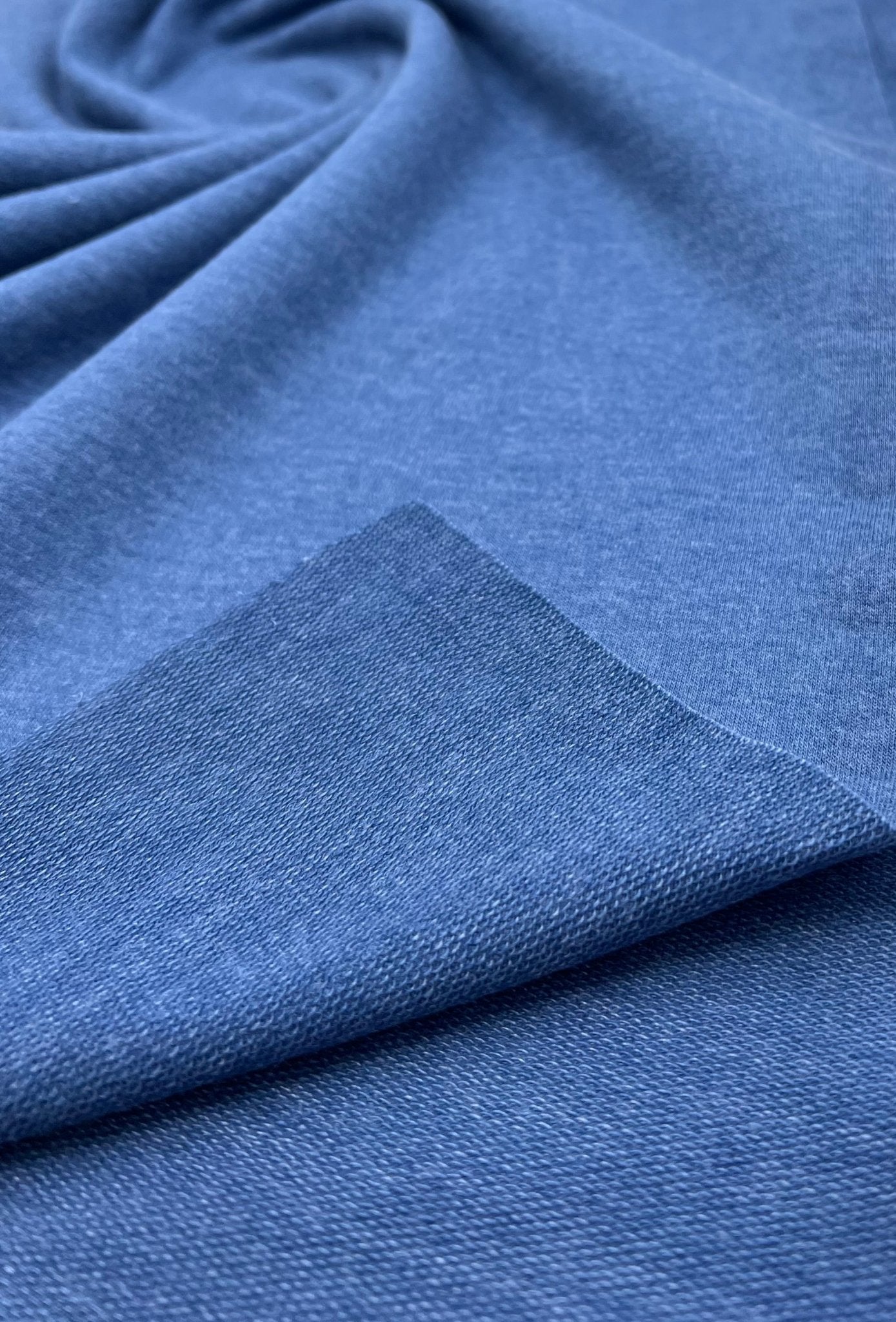 Denim Blue French Terry Loopback Cotton Jersey 230 GSM 95/5 Lycra 4 Way Stretch
