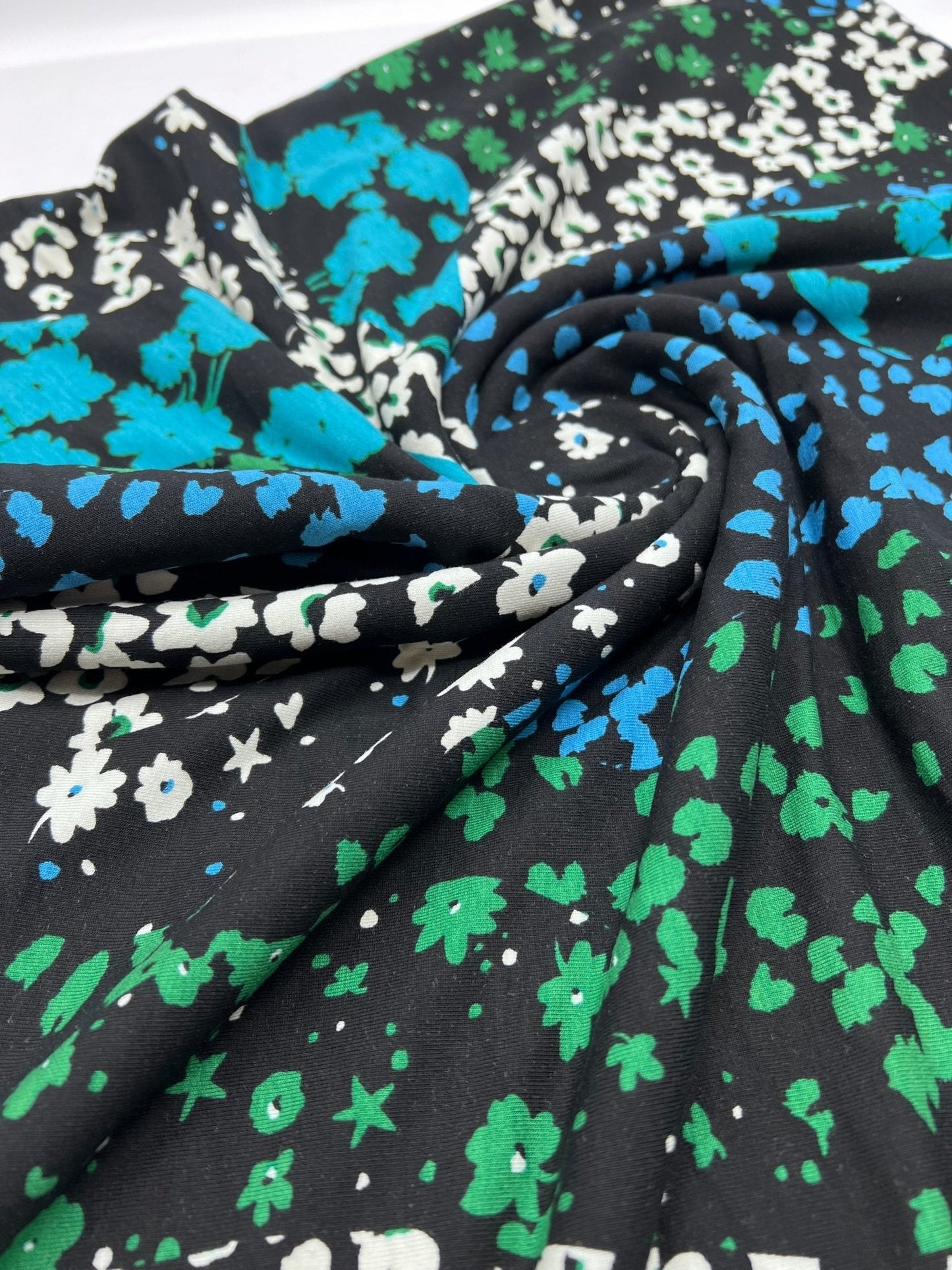 Blue Green Animal Mix Print Heavy Viscose Elastane 4 Way Stretch Fabric