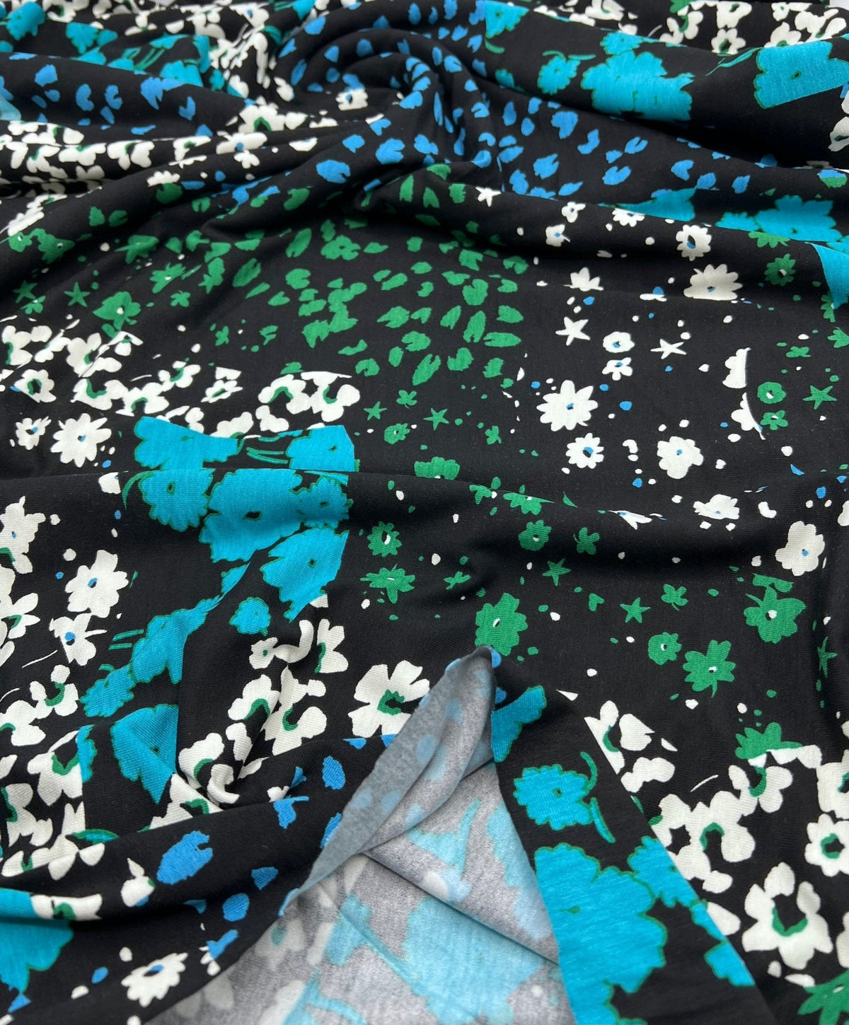 Blue Green Animal Mix Print Heavy Viscose Elastane 4 Way Stretch Fabric