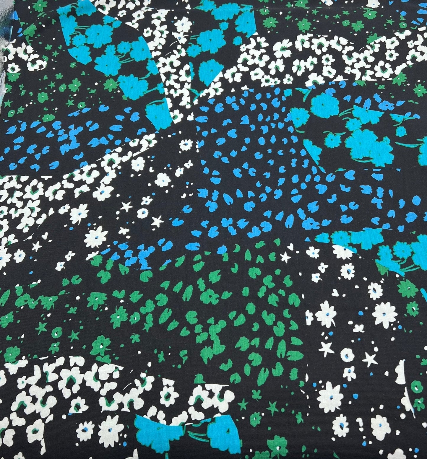 Blue Green Animal Mix Print Heavy Viscose Elastane 4 Way Stretch Fabric