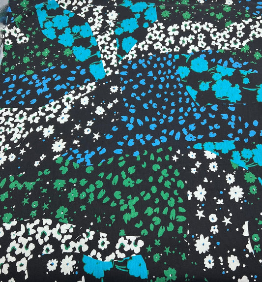 Blue Green Animal Mix Print Heavy Viscose Elastane 4 Way Stretch Fabric