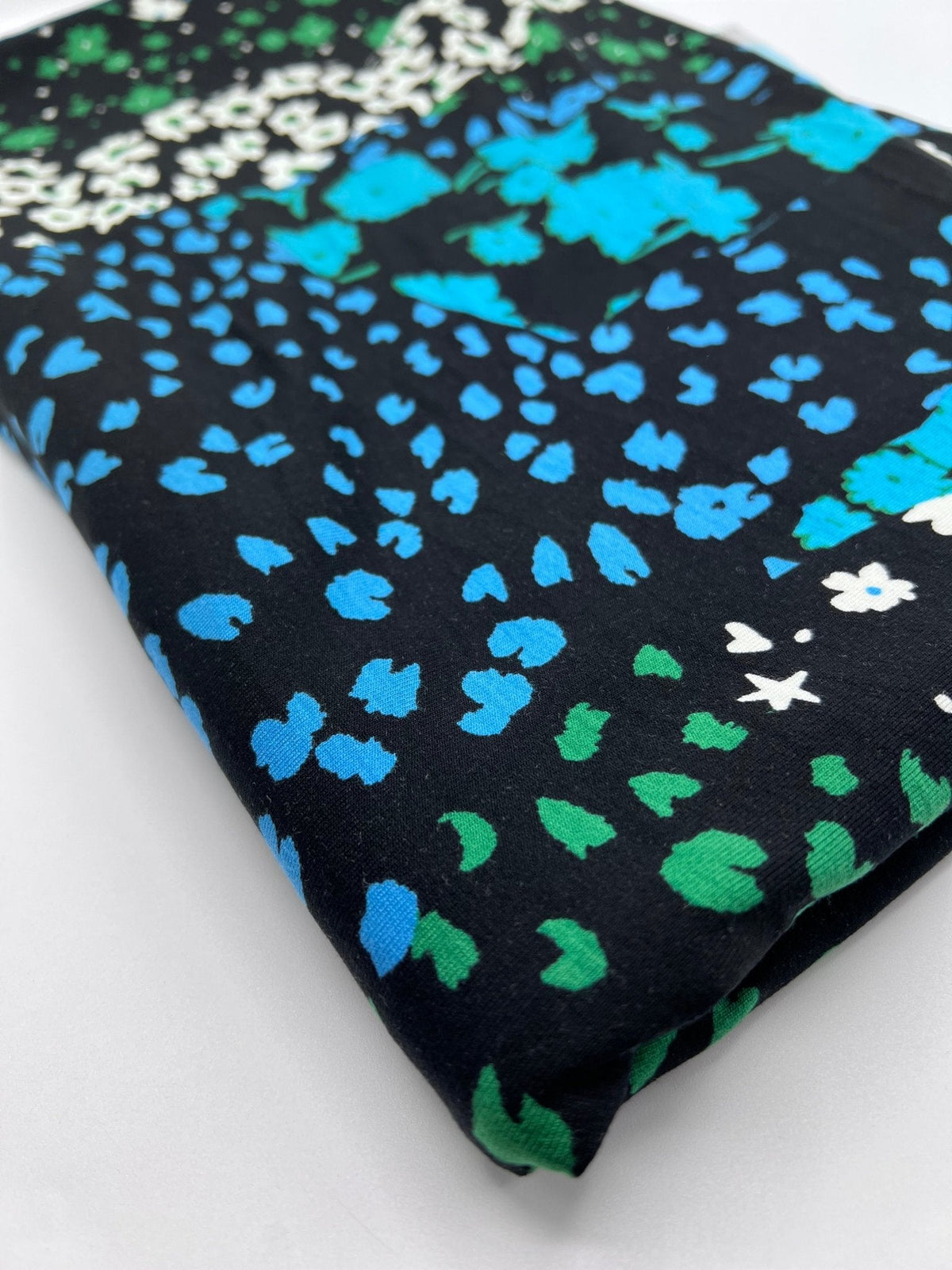 Blue Green Animal Mix Print Heavy Viscose Elastane 4 Way Stretch Fabric