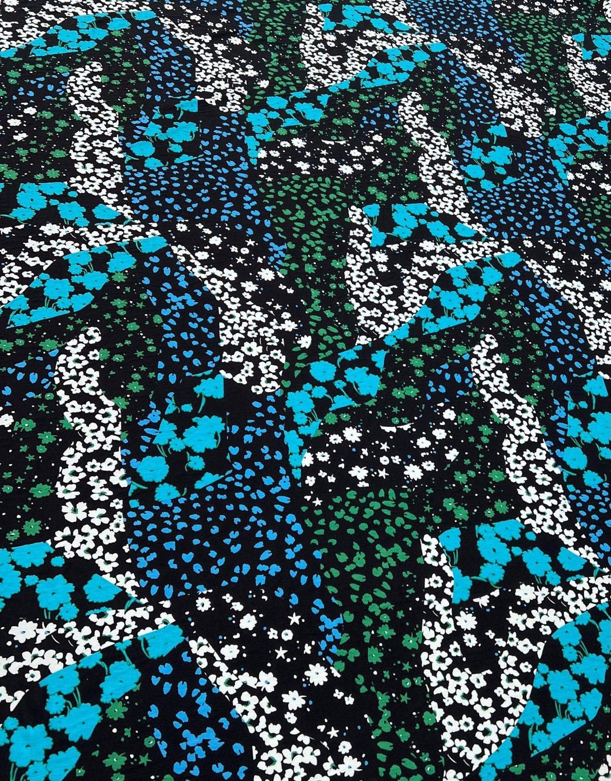 Blue Green Animal Mix Print Heavy Viscose Elastane 4 Way Stretch Fabric