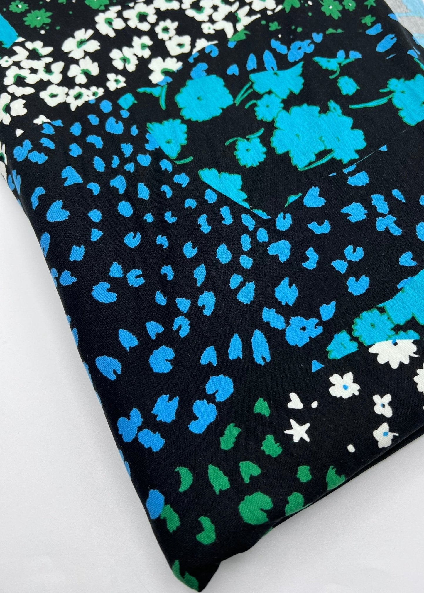 Blue Green Animal Mix Print Heavy Viscose Elastane 4 Way Stretch Fabric