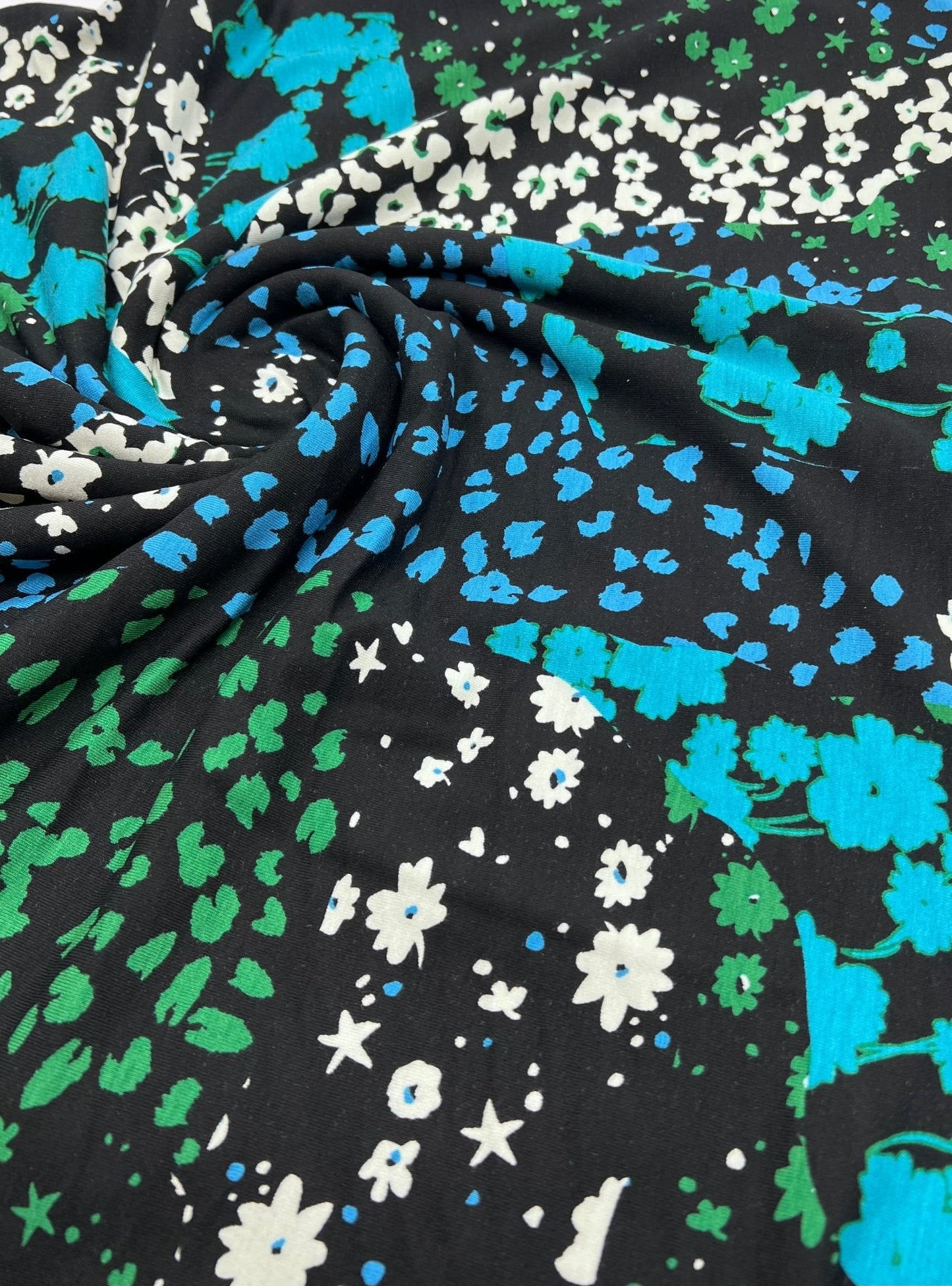 Blue Green Animal Mix Print Heavy Viscose Elastane 4 Way Stretch Fabric