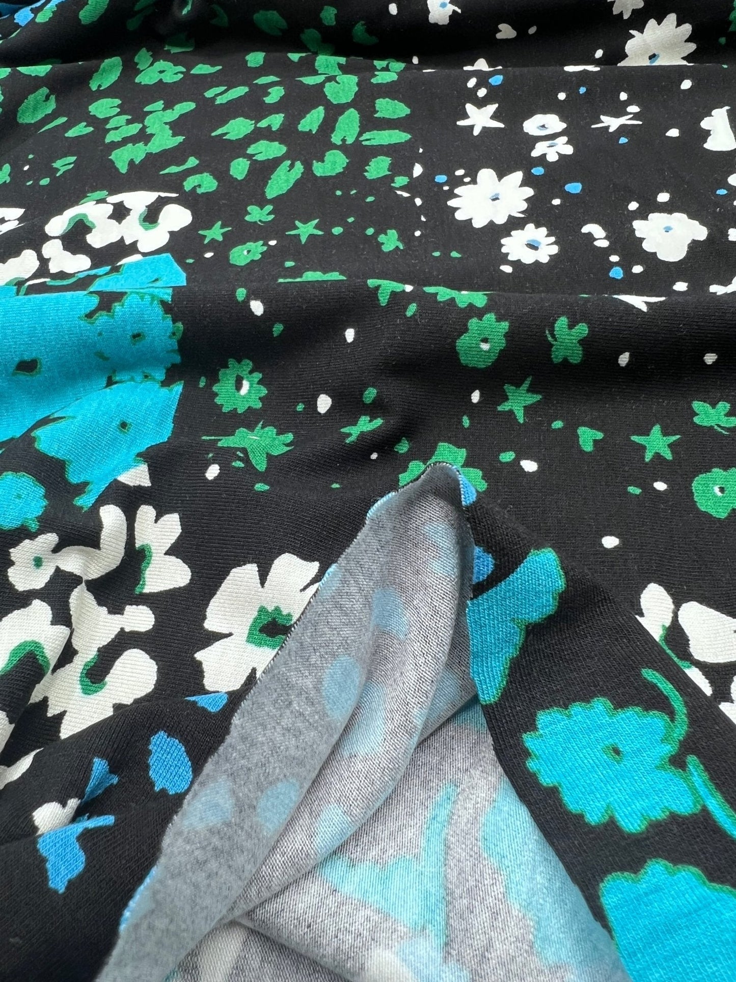 Blue Green Animal Mix Print Heavy Viscose Elastane 4 Way Stretch Fabric