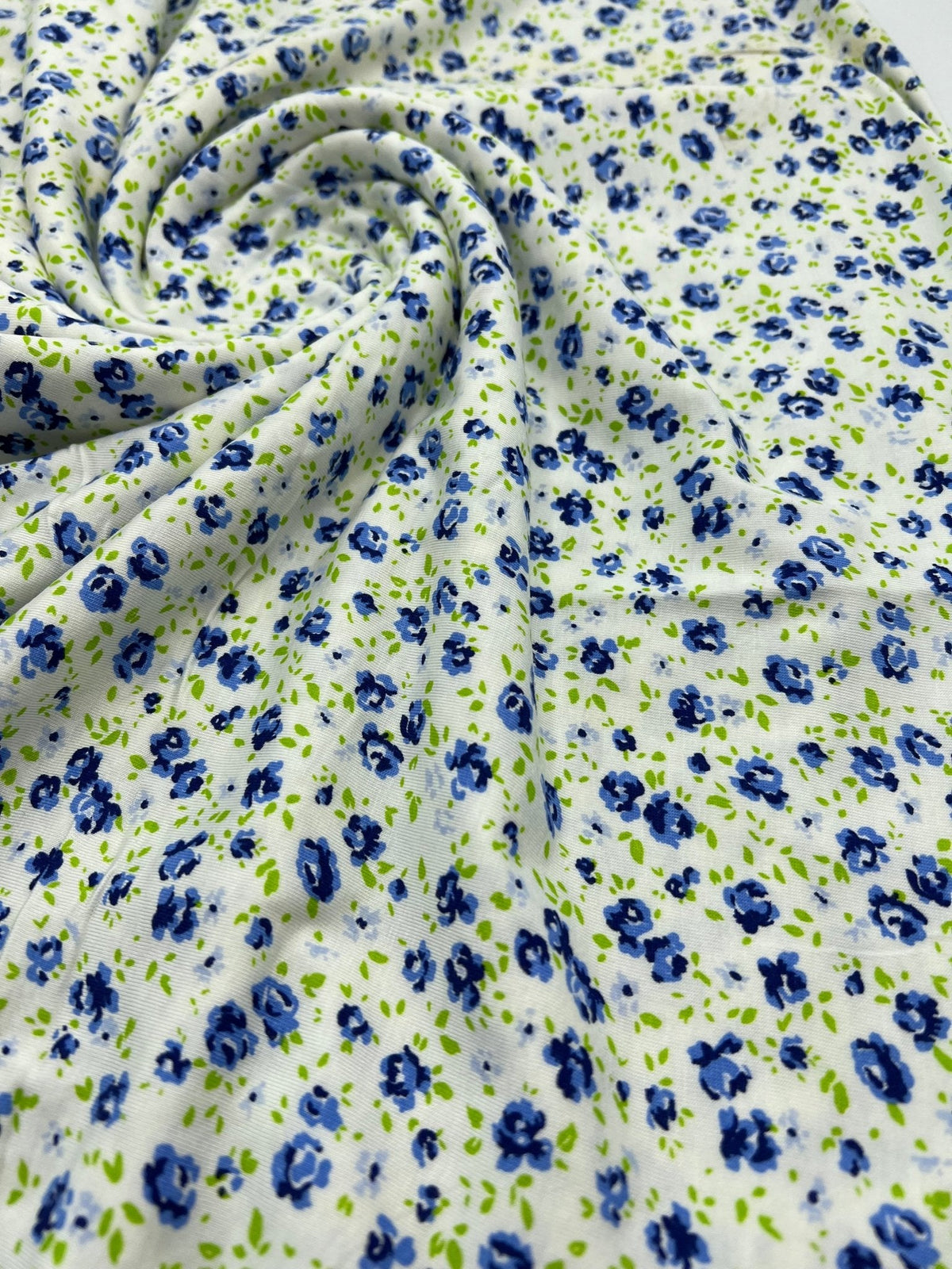 Blue Ivory Floral Print Viscose Elastane Fabric