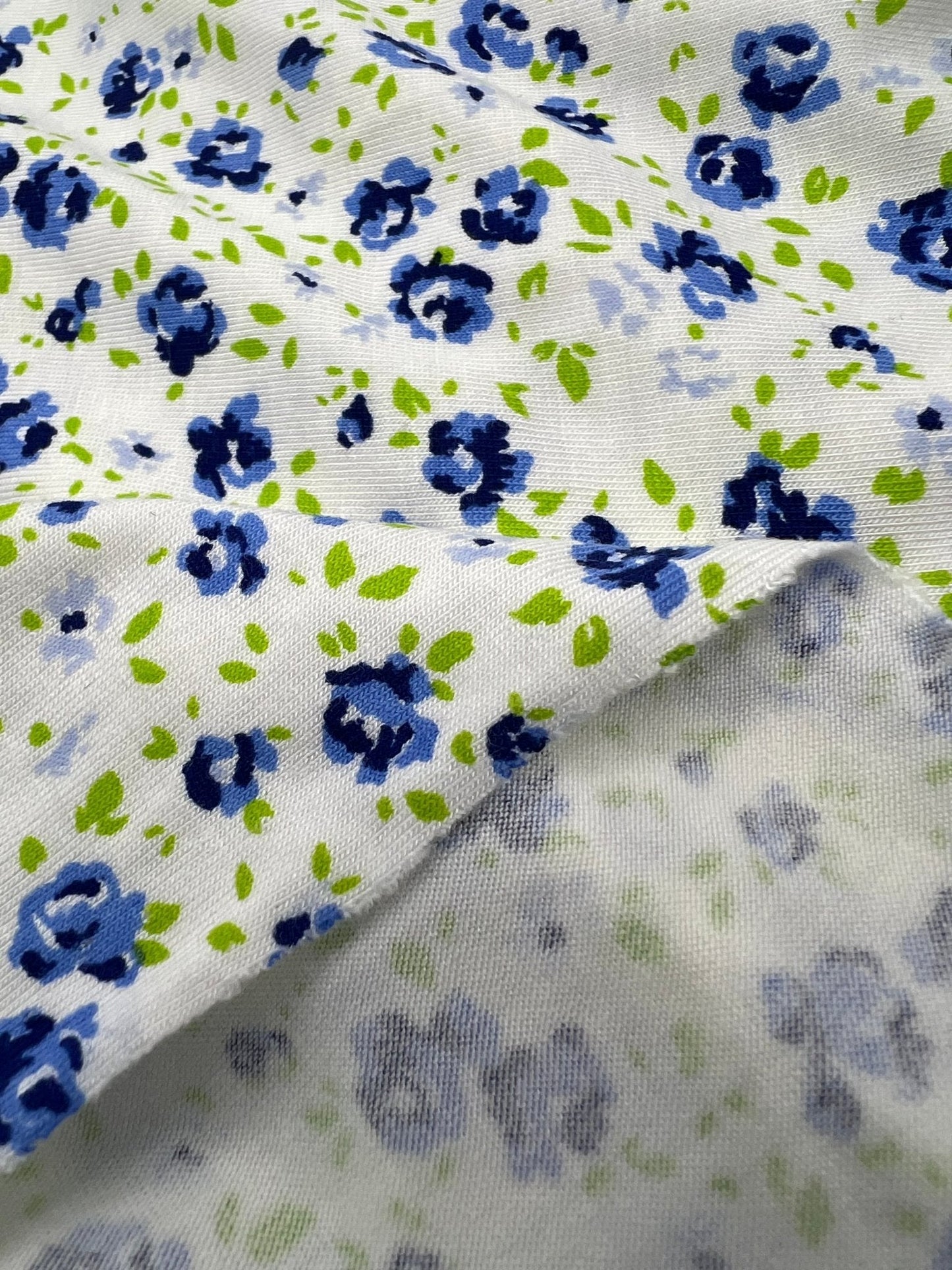 Blue Ivory Floral Print Viscose Elastane Fabric