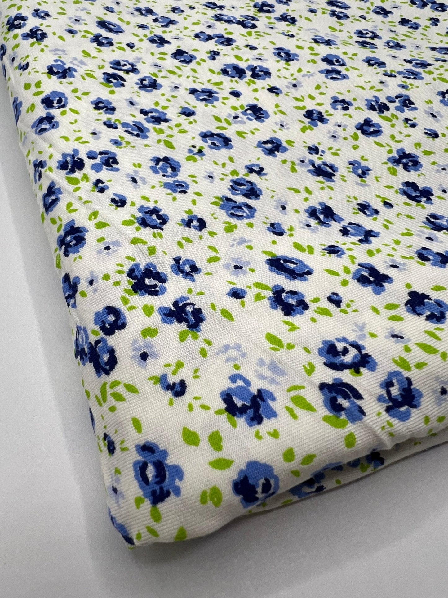 Blue Ivory Floral Print Viscose Elastane Fabric