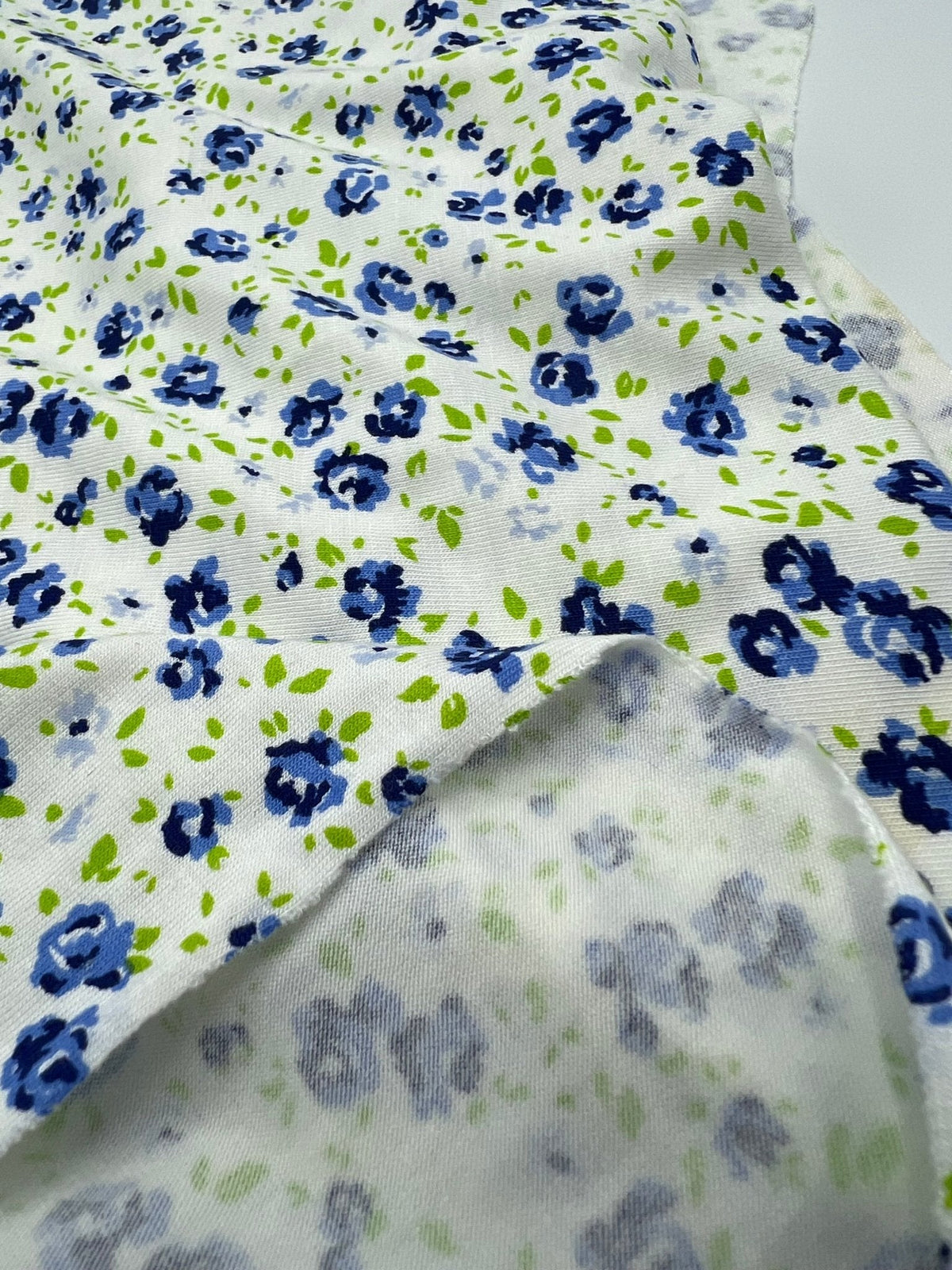 Blue Ivory Floral Print Viscose Elastane Fabric