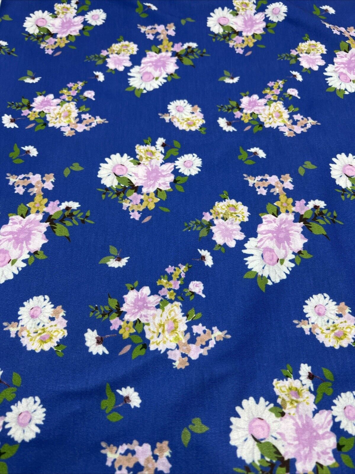 Blue Lilac Floral Print Spun Poly Stretch Fabric